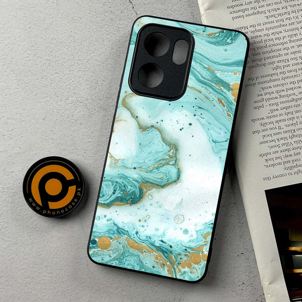 Oppo Reno 13F - Aqua Blue Marble Design  - Premium Metal Printed Soft Bumper Shockproof Case