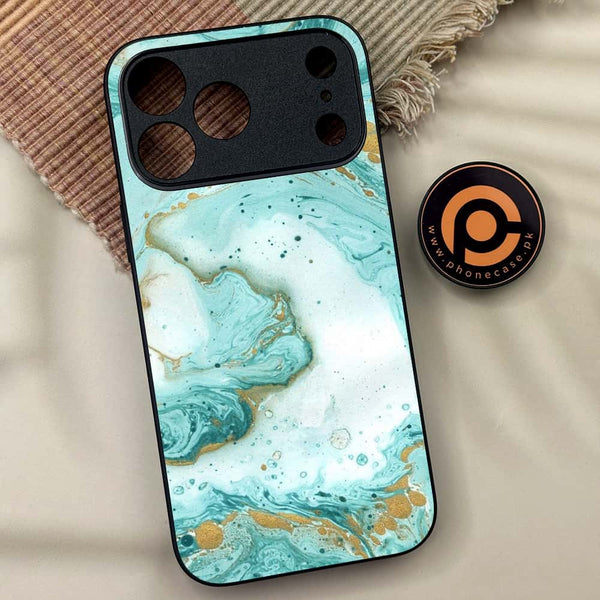 iPhone 17 Pro Max - Aqua Blue Marble Design - Premium Metal Printed soft Bumper shock Proof Case