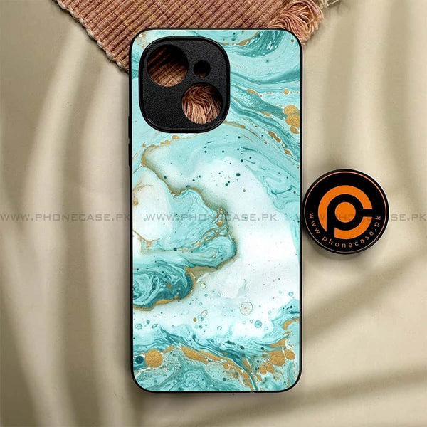 Tecno Spark 40C - Aqua Blue Marble Design - Premium Metal Printed soft Bumper shock Proof Case