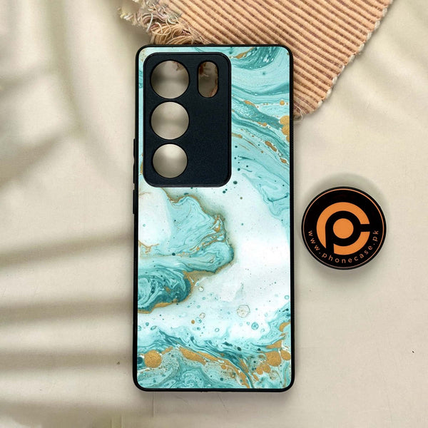 Vivo V29 - Aqua Blue Marble Design - Premium Printed Glass soft Bumper Shock Proof Case CS-7683 CS-7684 CS-26889