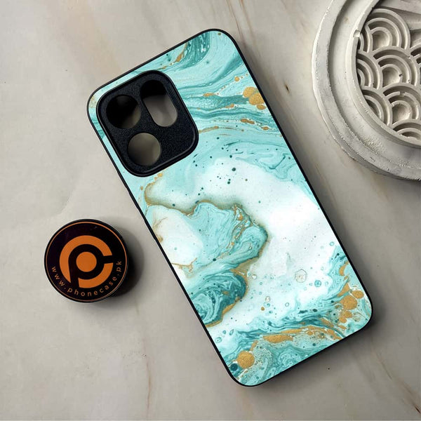 Oppo Reno 14F - Aqua Blue Marble Design  - Premium Metal Printed Soft Bumper Shockproof Case