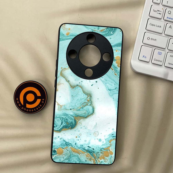 Honor x9b 5G - Aqua Blue Marble Design - Premium Metal Printed soft Bumper shock Proof Case