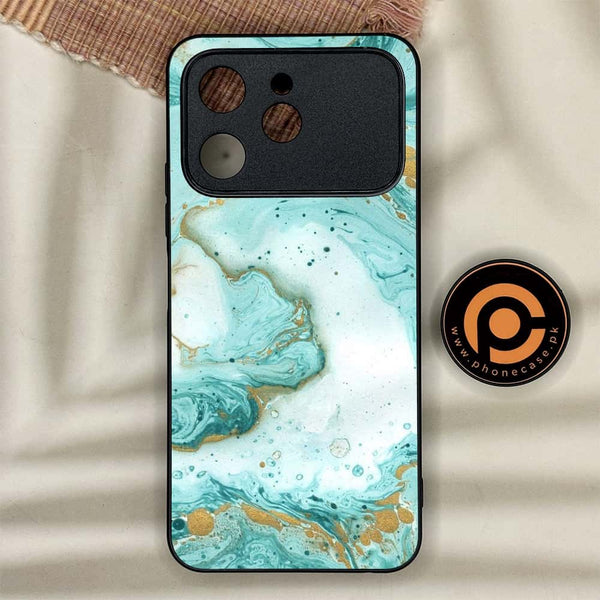 Tecno Spark 40 - Aqua Blue Marble Design - Premium Metal Printed soft Bumper shock Proof Case