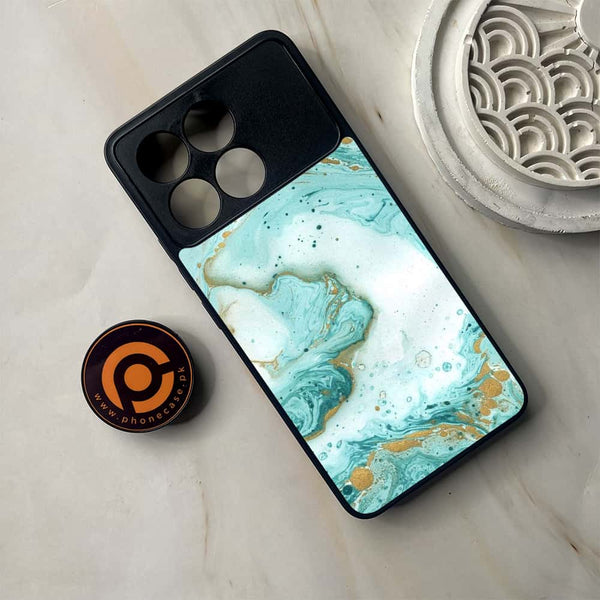 Xiaomi Poco F6 Pro - Aqua Blue Marble Design - Premium Metal Printed soft Bumper shock Proof Case