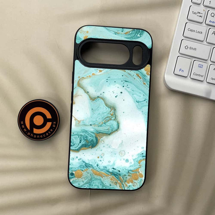 Google Pixel 10 Pro XL - Aqua Blue Marble Design - Premium Metal Printed soft Bumper Shock Proof Case