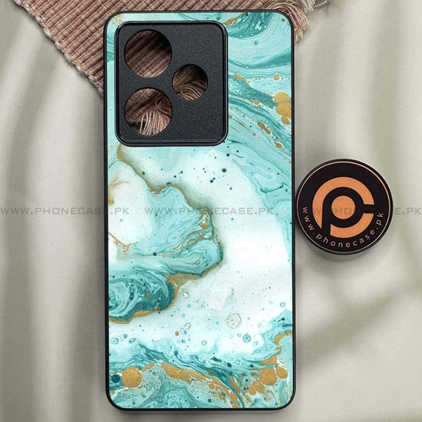 Realme GT 7 - Aqua Blue Marble Design - Premium Metal Printed soft Bumper shock Proof Case