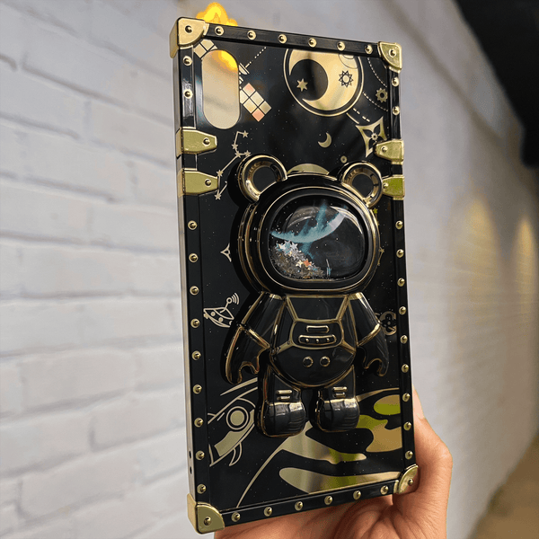 iPhone XR Luxury Space Bear Case With Hidden Folding Stand Case