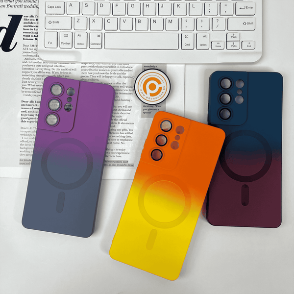 Galaxy S21 Ultra Color Fusion Magsafe Supported Liquid Silicon Case With Built-in Camera Lens