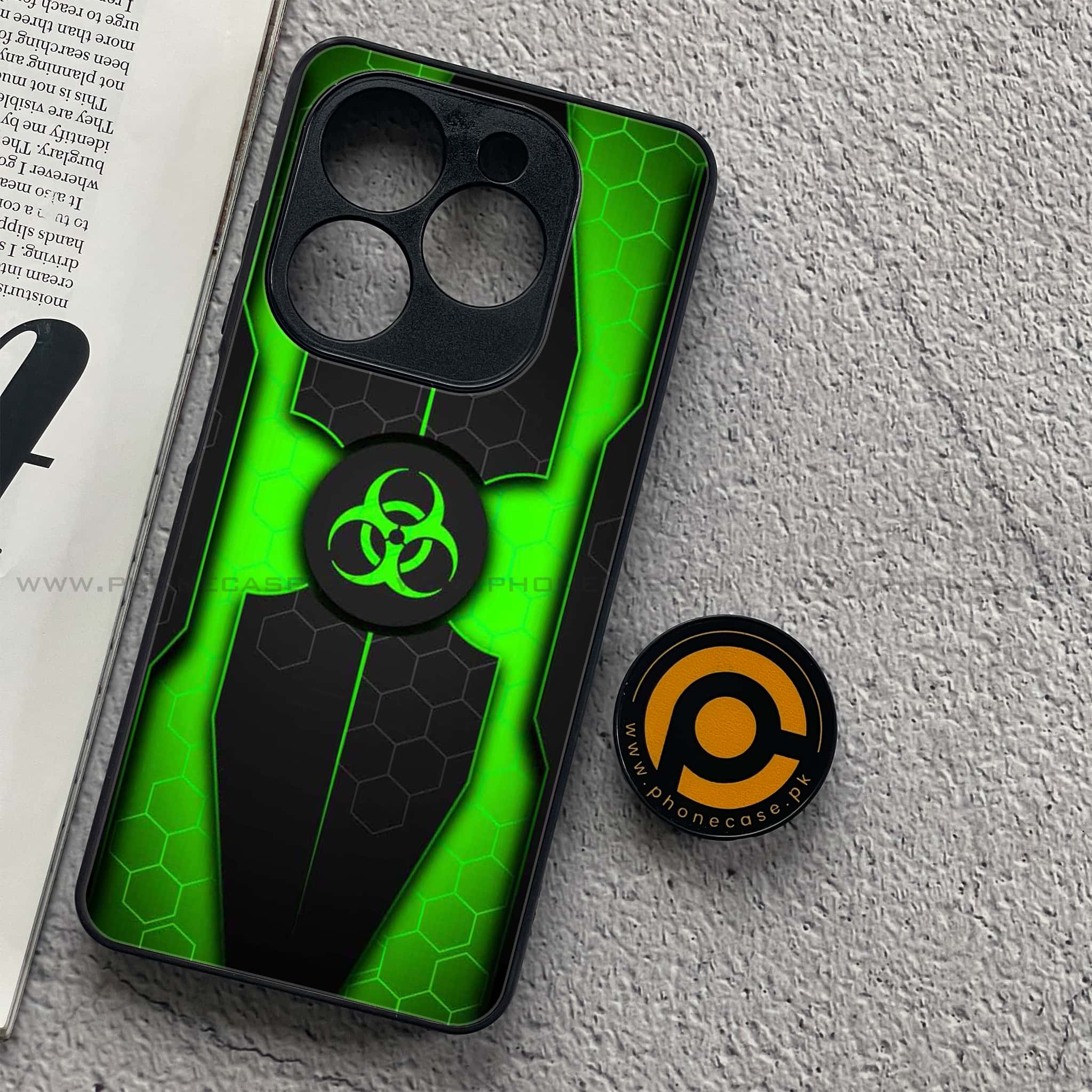 Tecno Spark 20C - Biohazard Sign Series - Premium Printed Glass soft Bumper shock Proof Case