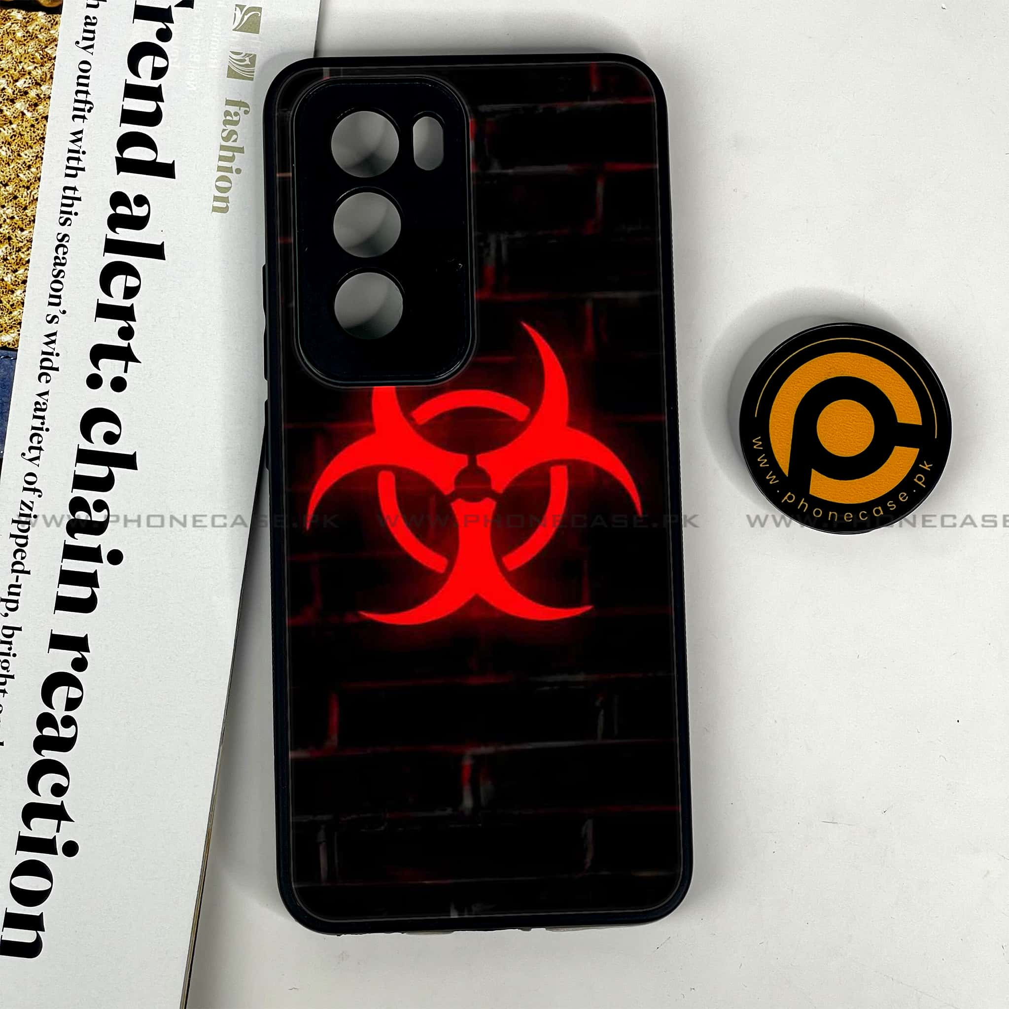 Oppo Reno 12 5G - Biohazard Sign Series - Premium Printed Glass soft Bumper shock Proof Case