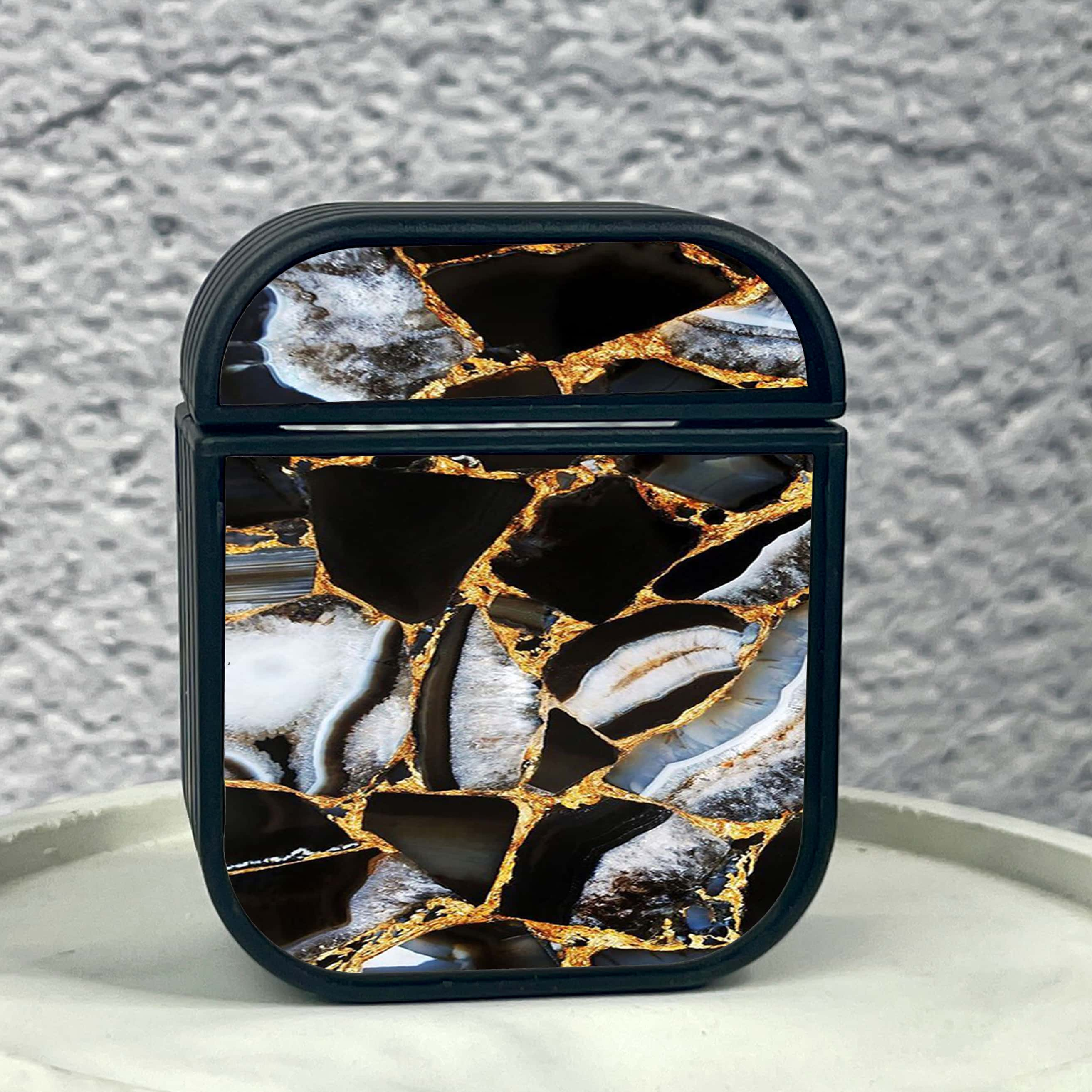 Apple Airpods 1/2 Case - Black Marble Series - Front Back Premium Print