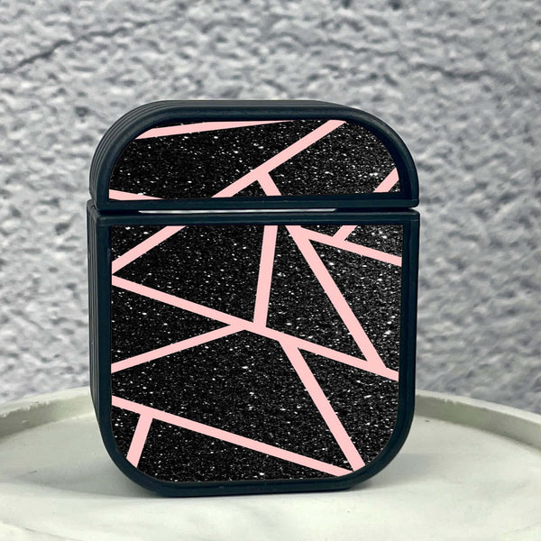 Apple Airpods 1/2 Case - Black Sparkle Glitter With RoseGold Lines - Front Back Premium Print