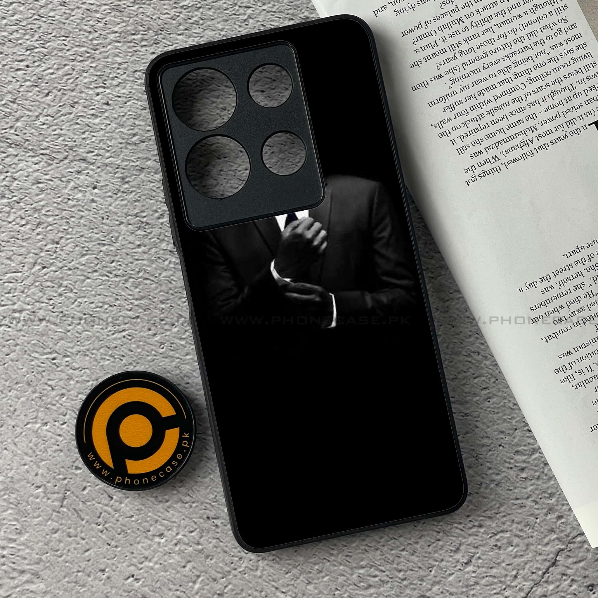 Infinix Note 30 - Black Art Series - Premium Printed Glass soft Bumper shock Proof Case
