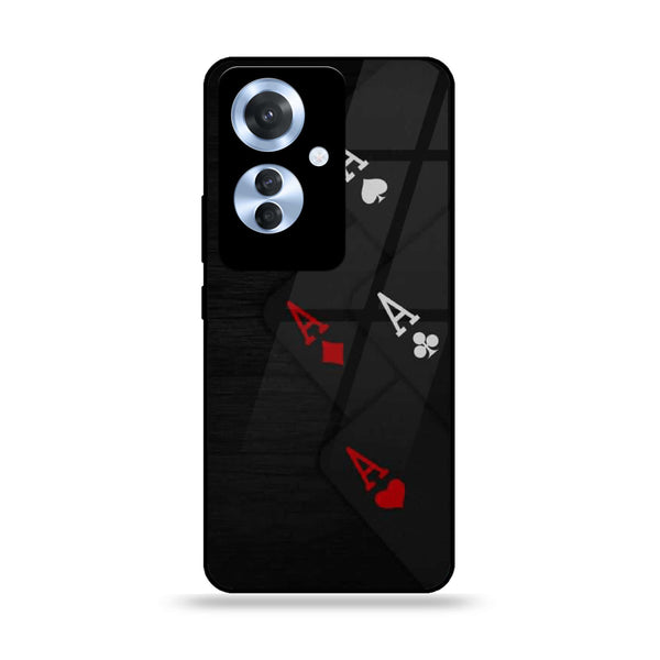 Oppo Reno 11F - Black Art Design 5 - Premium Printed Glass soft Bumper shock Proof Case