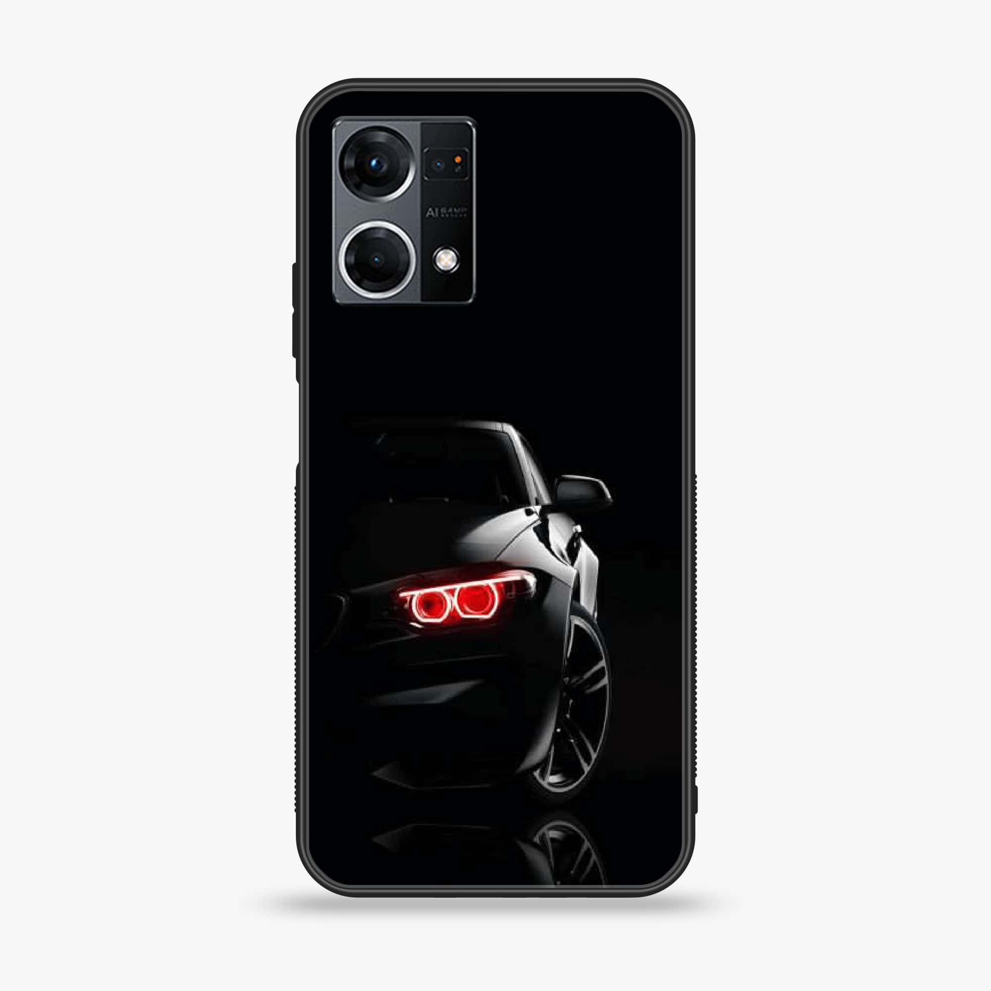 Oppo Reno 7 - Black Art Series - Premium Printed Glass soft Bumper shock Proof Case