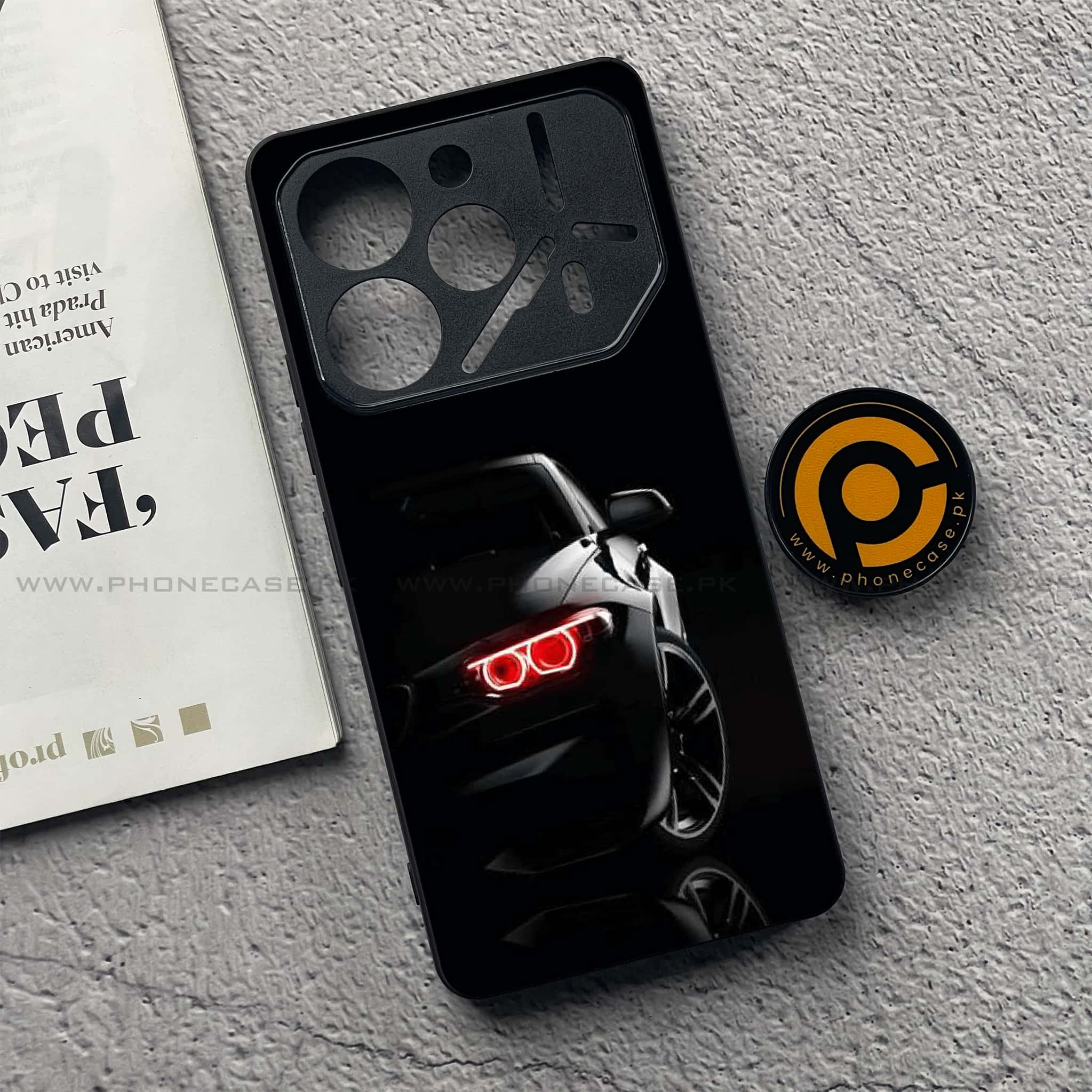 Tecno Pova 6 - Black Art Series - Premium Printed Glass soft Bumper shock Proof Case