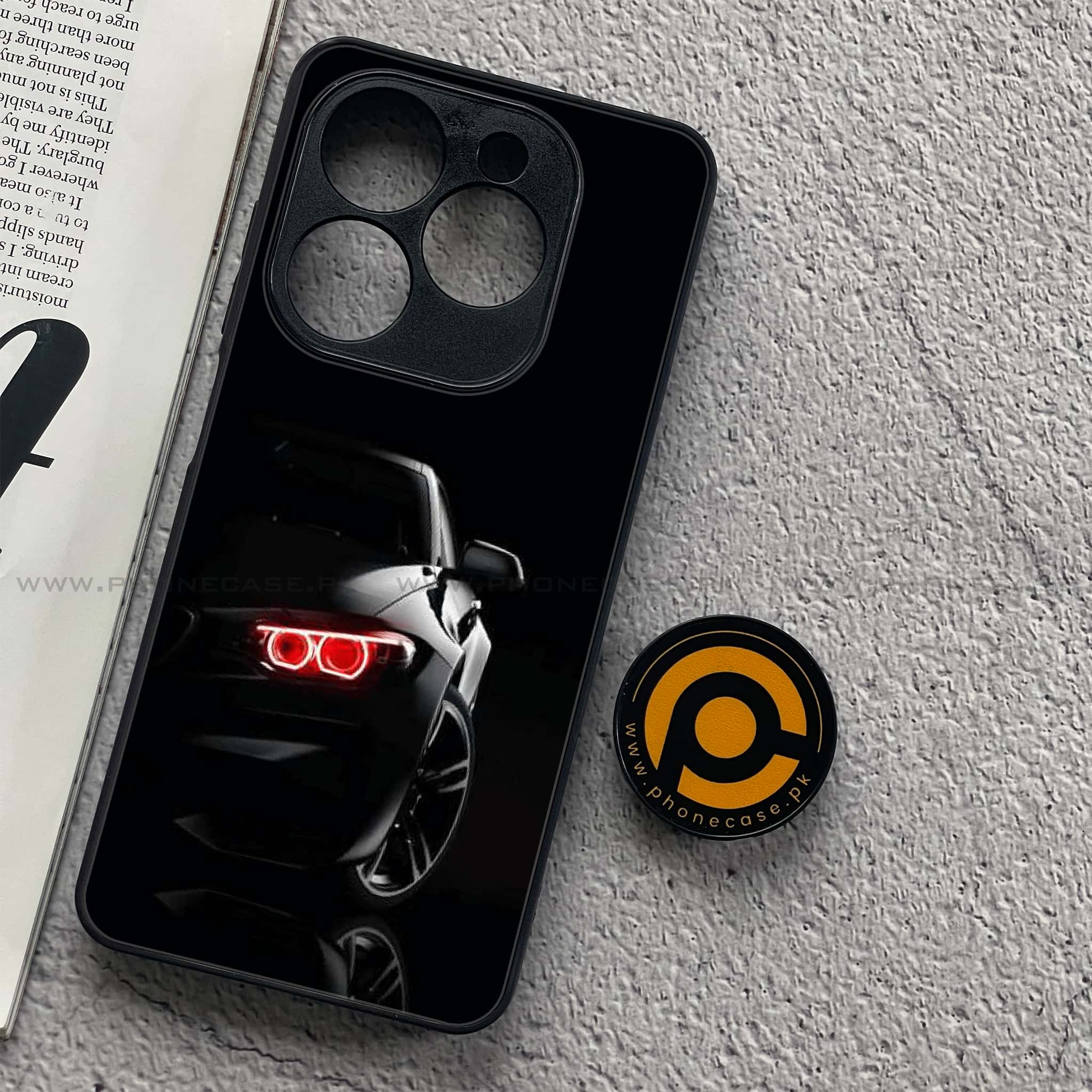 Tecno Spark 20C - Black Art Series - Premium Printed Glass soft Bumper shock Proof Case