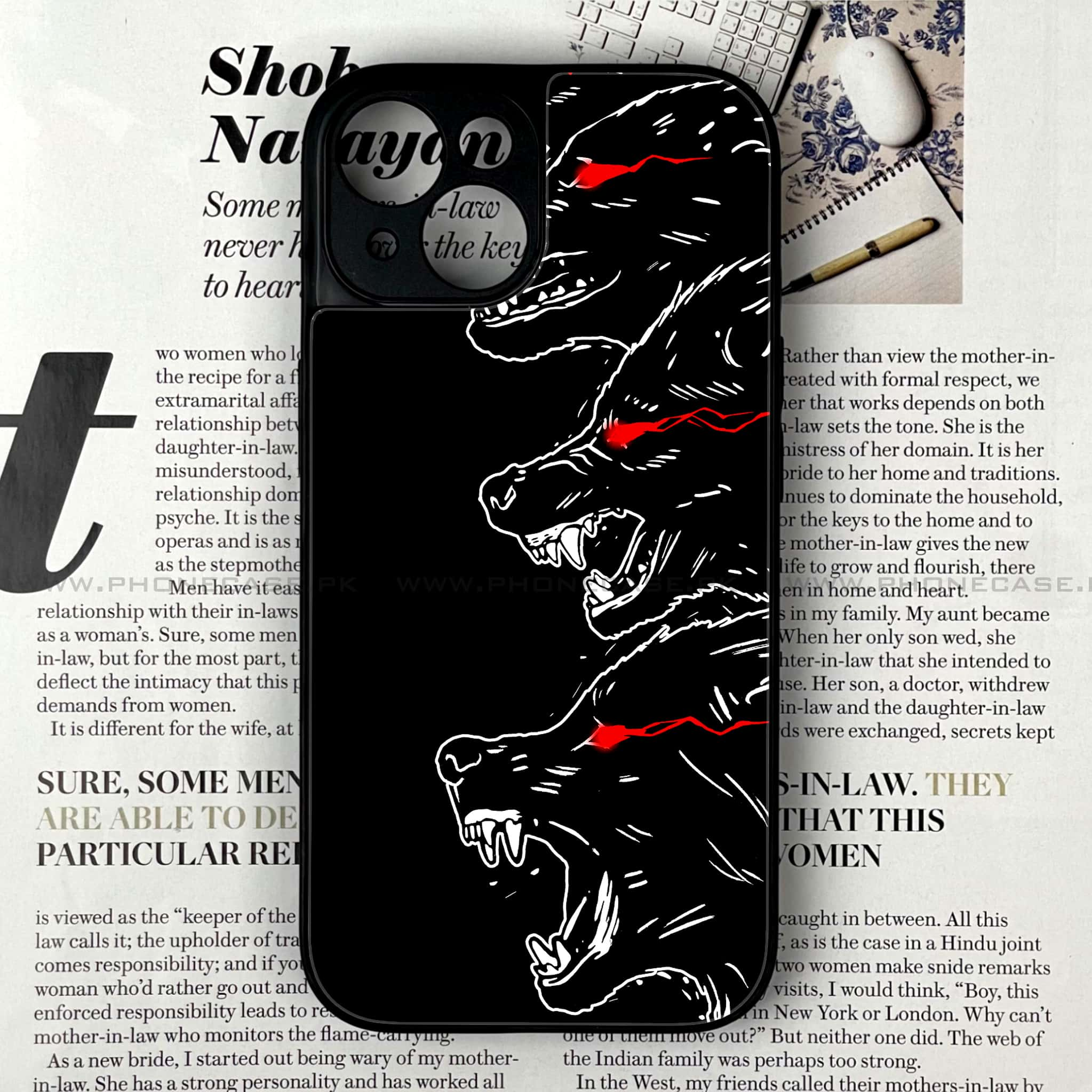 iPhone 14 - Black Art Series - Premium Printed Glass soft Bumper shock Proof Case