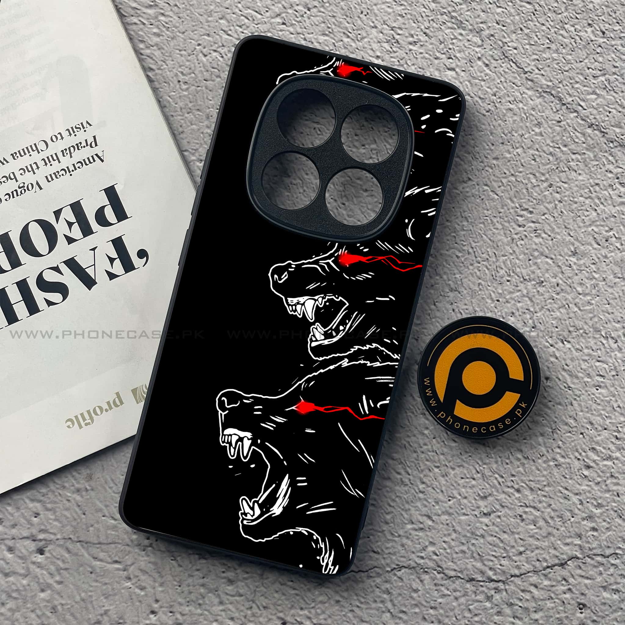 Redmi Note 14 Pro Plus 5G - Black Art Series - Premium Printed Glass soft Bumper shock Proof Case