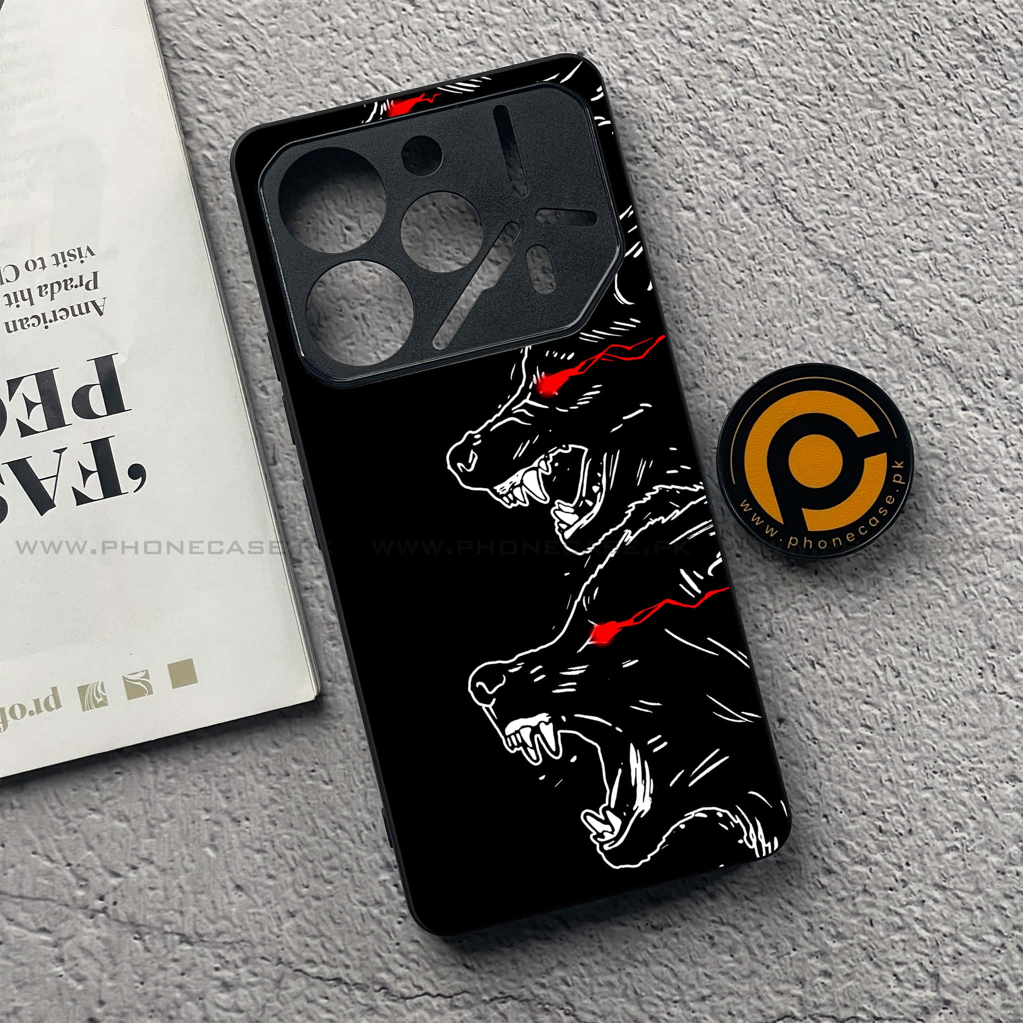 Tecno Pova 6 - Black Art Series - Premium Printed Glass soft Bumper shock Proof Case