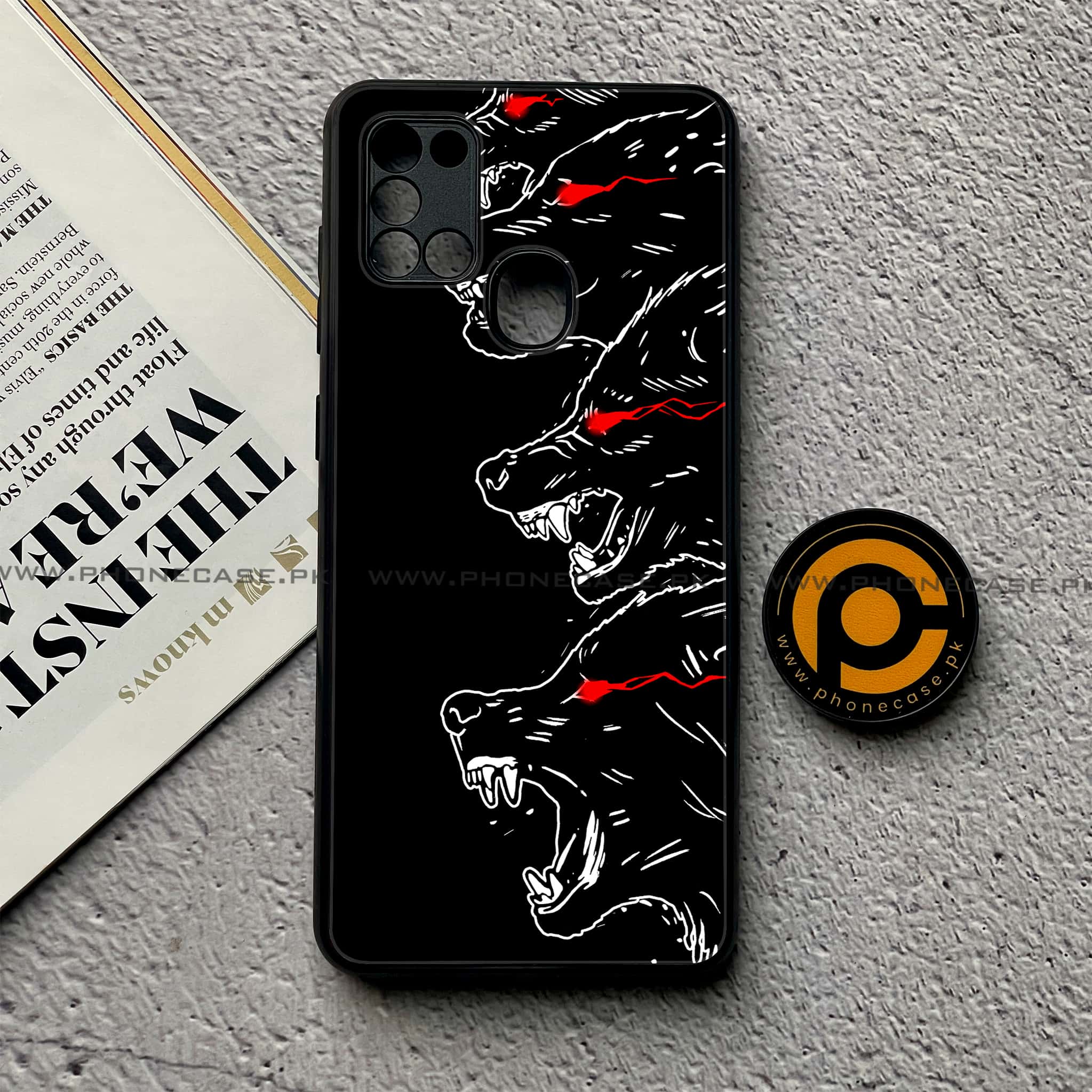Samsung Galaxy A21s - Black Art Series - Premium Printed Glass soft Bumper shock Proof Case