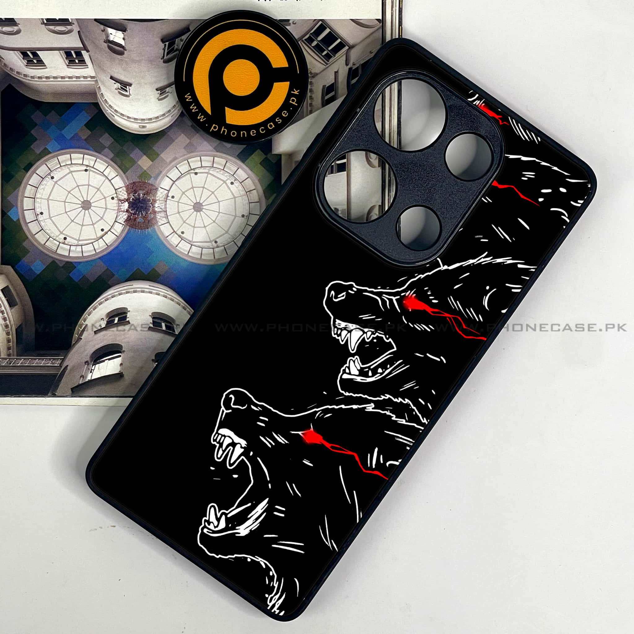 Redmi Note 13 Pro 4G - Black Art Series - Premium Printed Glass soft Bumper shock Proof Case