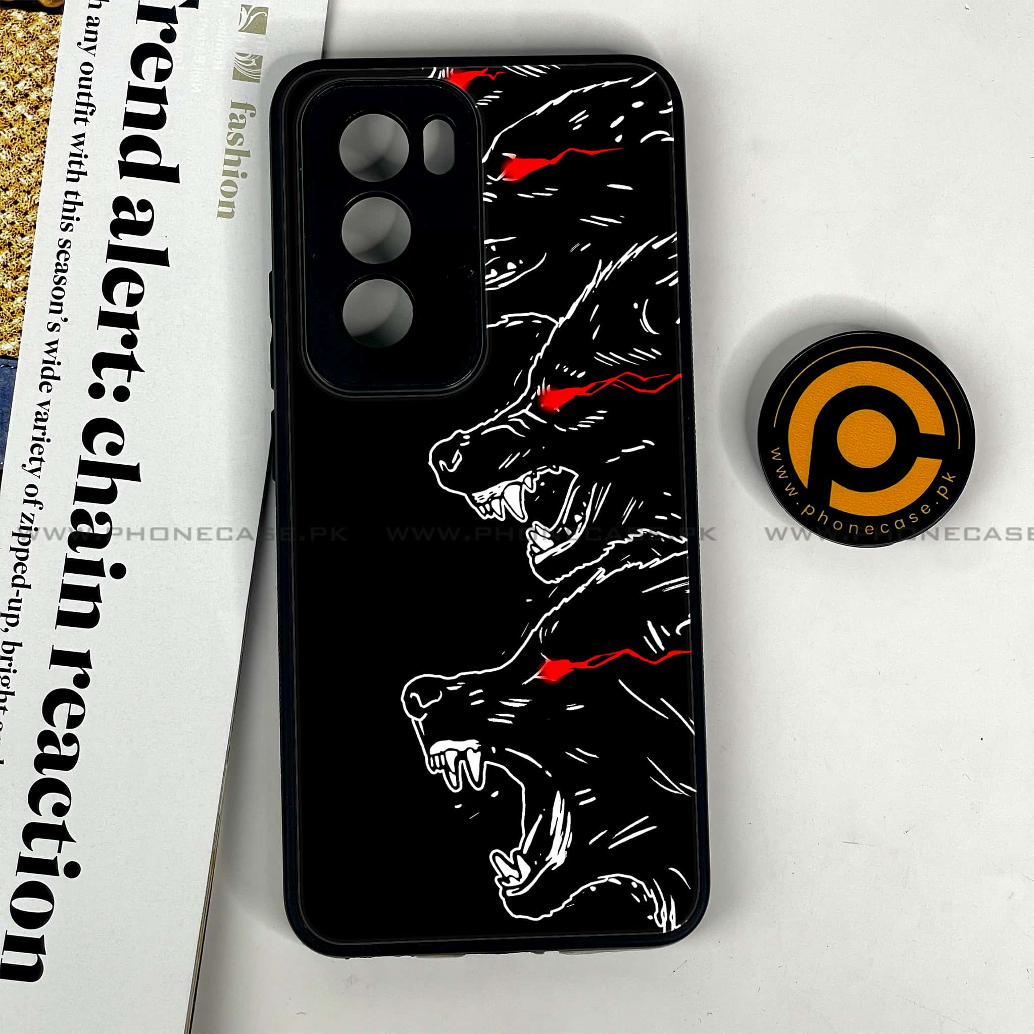 Oppo Reno 12 5G - Black Art Series - Premium Printed Glass soft Bumper shock Proof Case