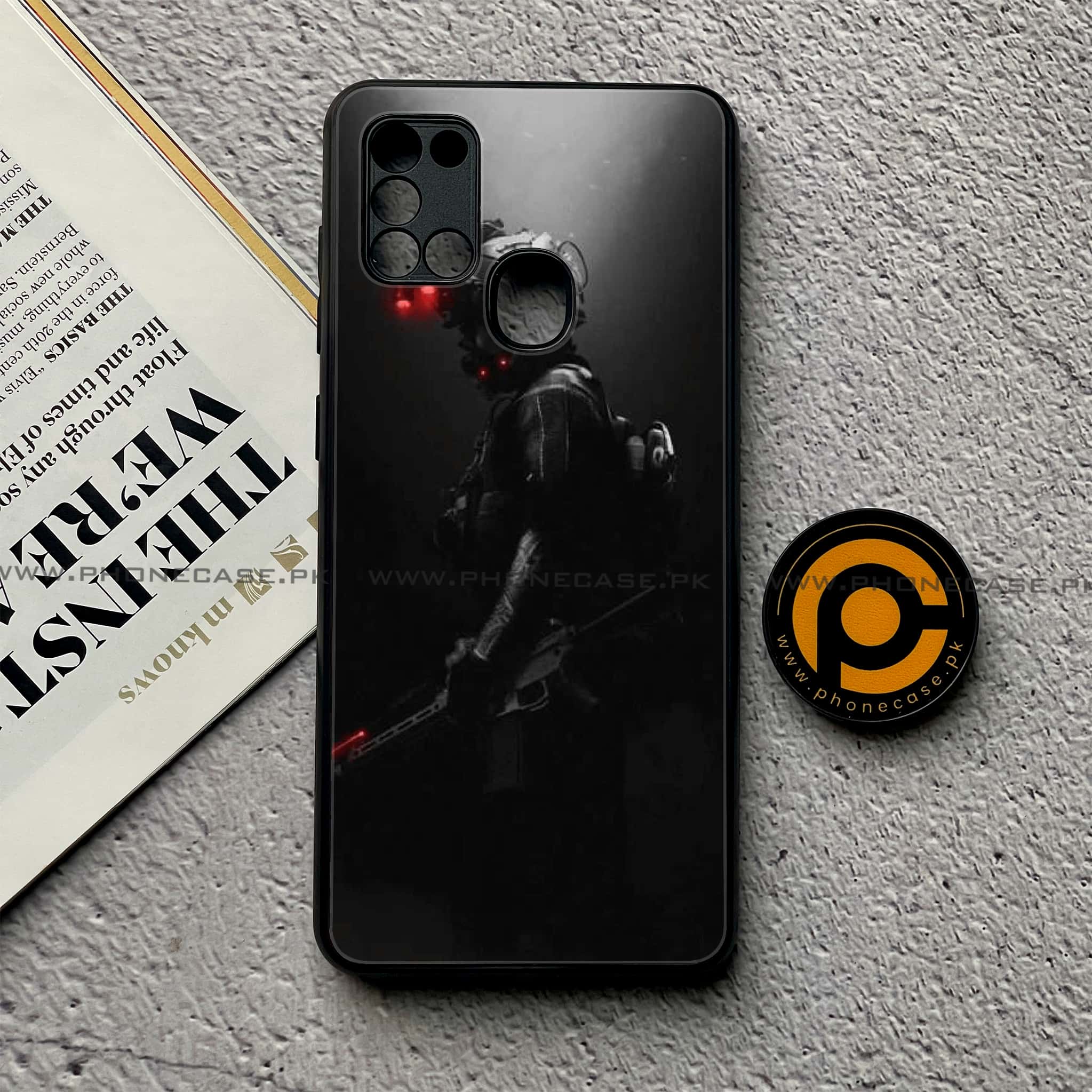 Samsung Galaxy A21s - Black Art Series - Premium Printed Glass soft Bumper shock Proof Case