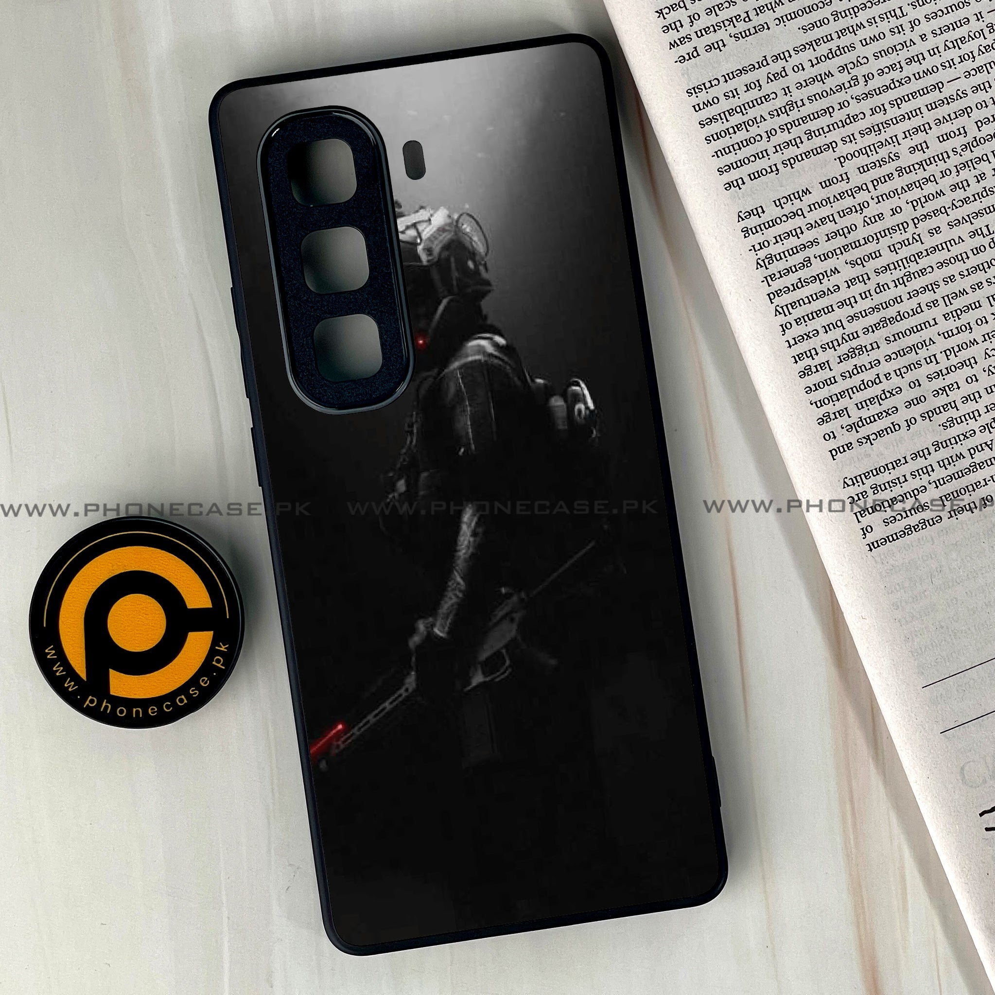 Infinix Hot 60 Pro Plus - Black Art Series - Premium Metal Printed soft Bumper shock Proof Case