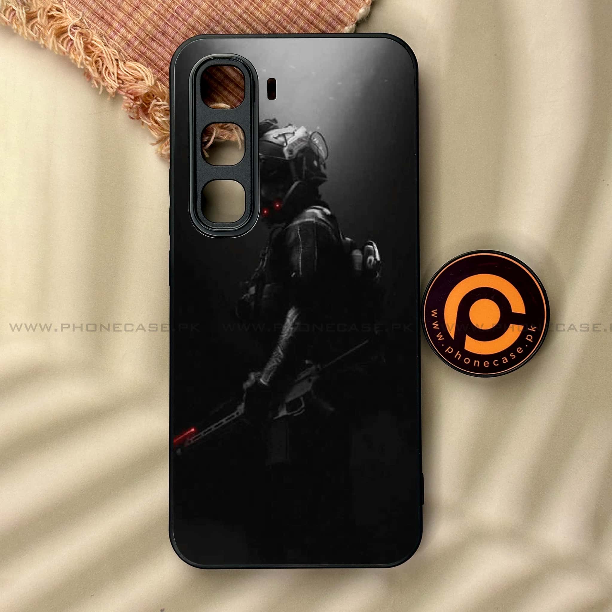 Infinix Hot 60 Pro - Black Art Series - Premium Metal Printed soft Bumper shock Proof Case