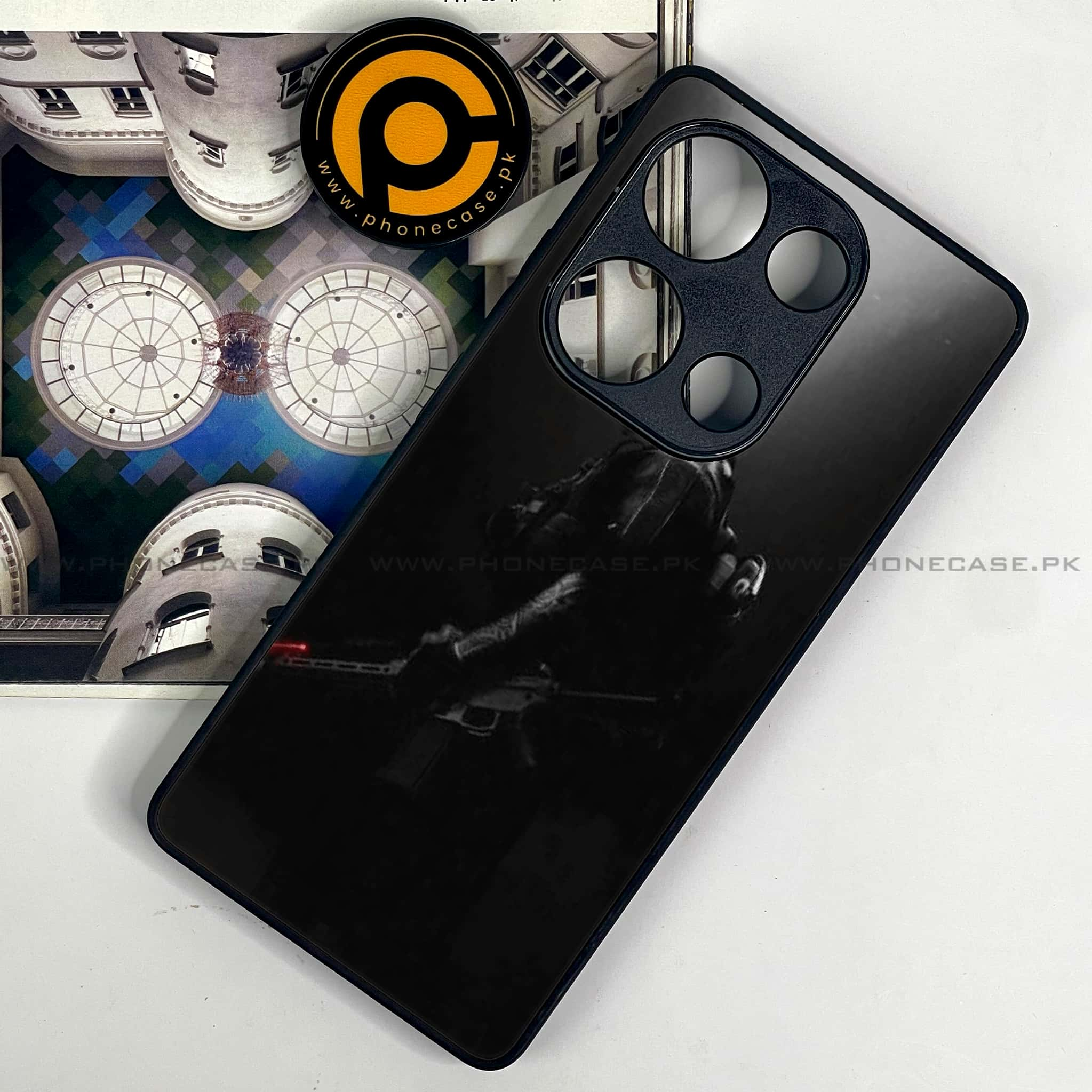 Redmi Note 13 Pro 4G - Black Art Series - Premium Printed Glass soft Bumper shock Proof Case