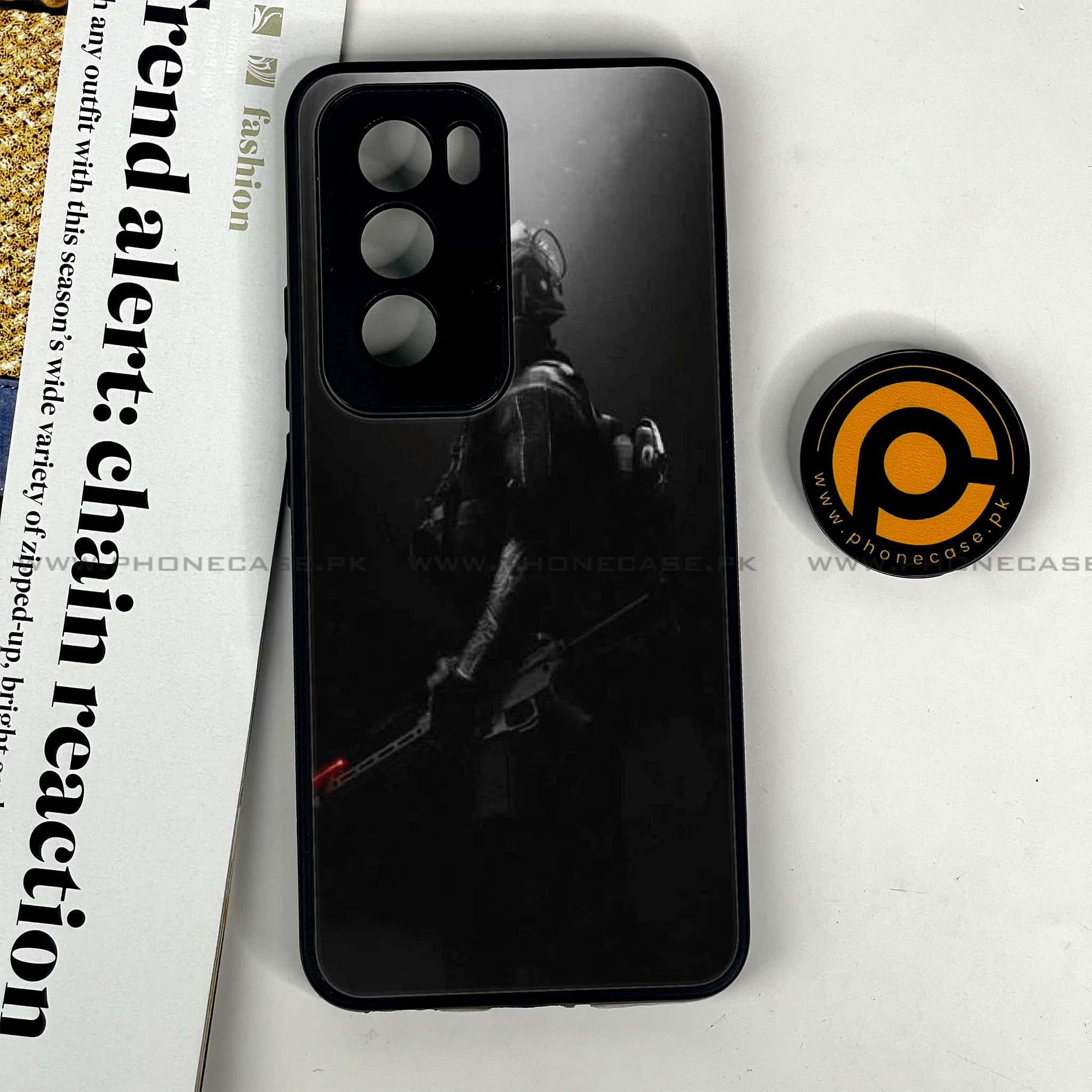 Oppo Reno 12 5G - Black Art Series - Premium Printed Glass soft Bumper shock Proof Case