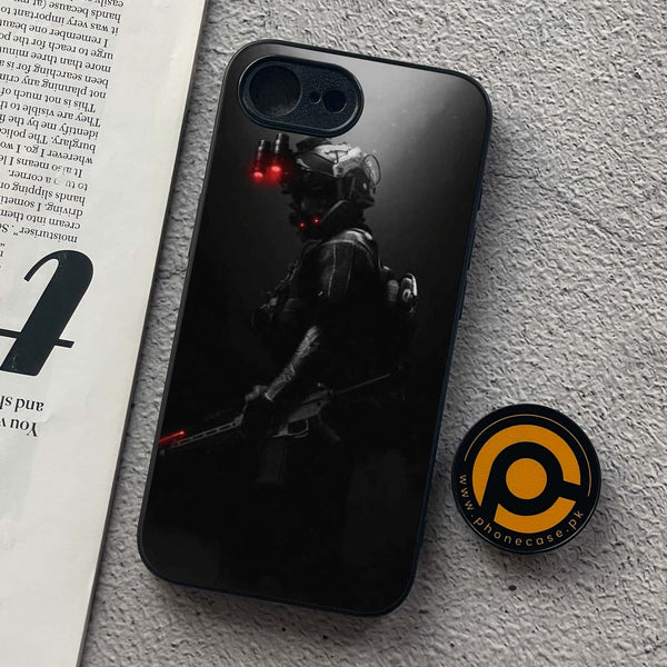 iPhone 16e - Black Art Design 9- Premium Metal  Printed soft Bumper shock Proof Case CS-44633