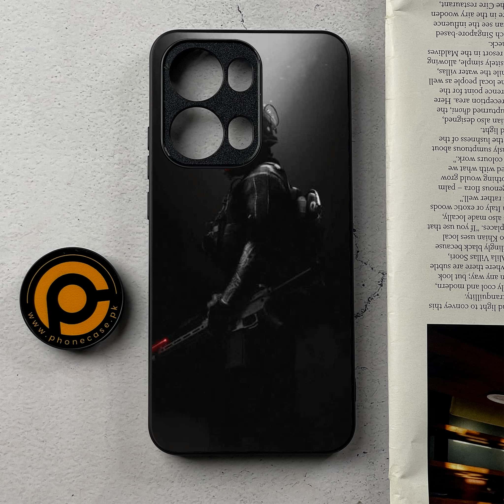 Oppo Reno 13 Pro -Black Art Series - Premium Metal Printed Soft Bumper Shockproof Case