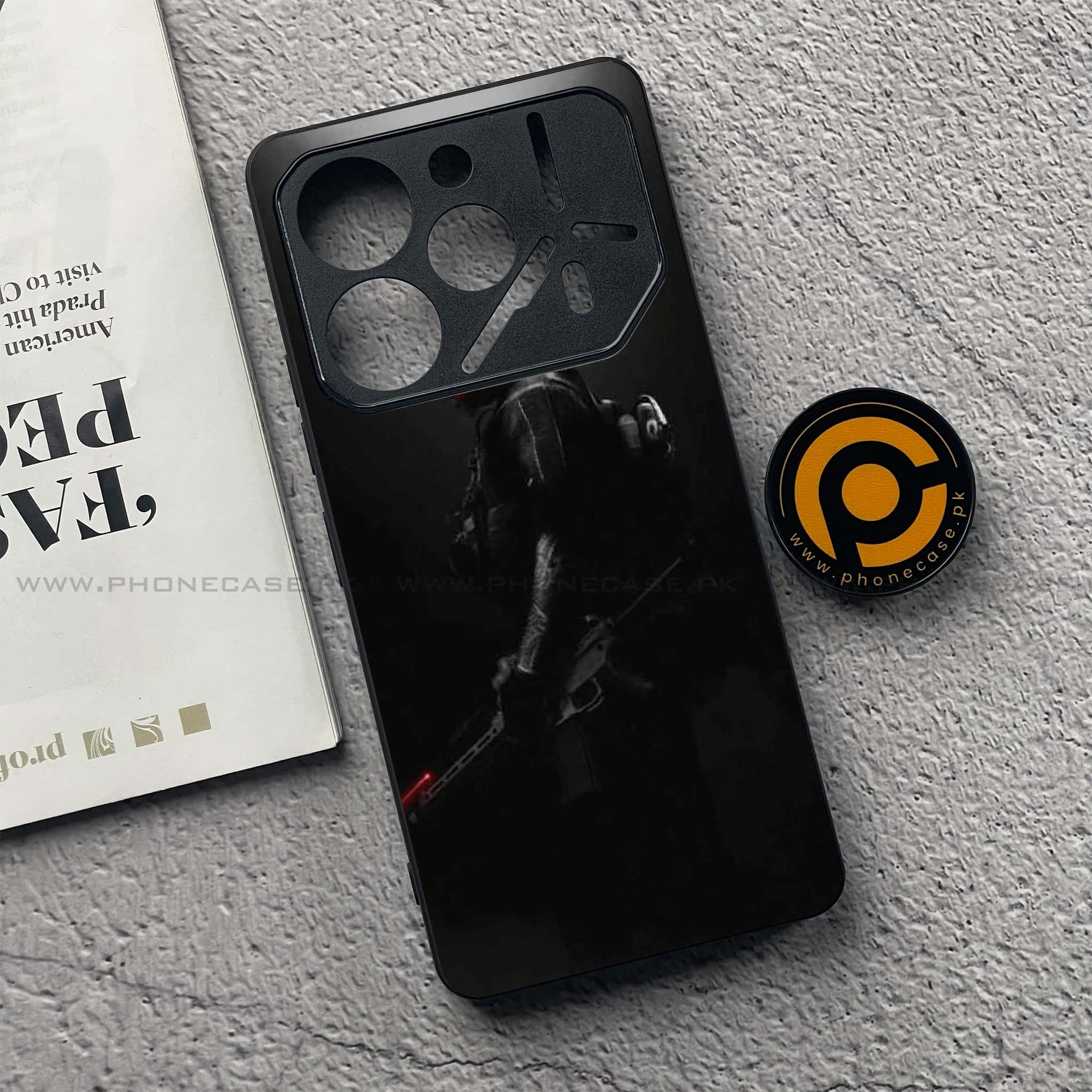 Tecno Pova 6 - Black Art Series - Premium Printed Glass soft Bumper shock Proof Case