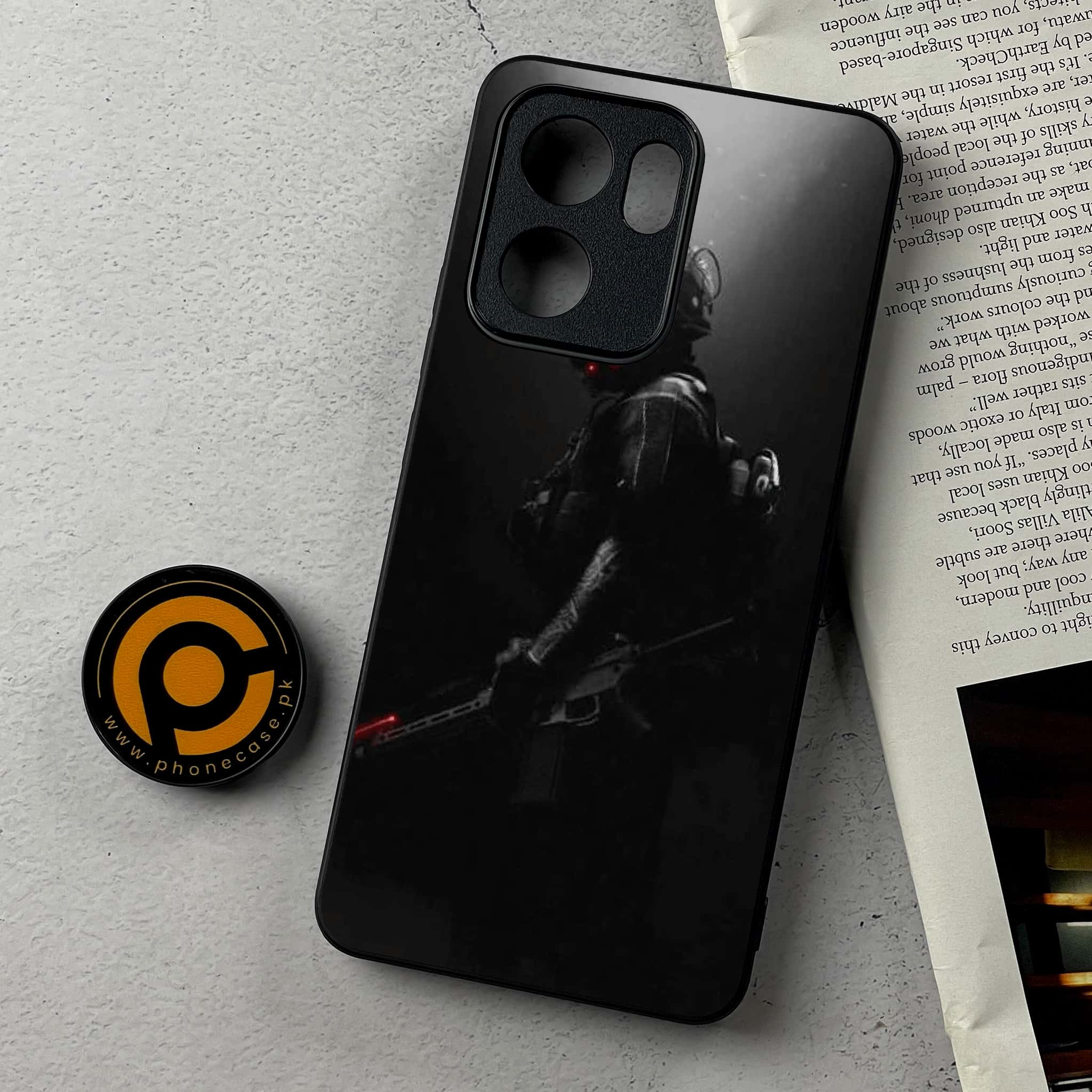 Oppo Reno 13F - Black Art Series - Premium Metal Printed Soft Bumper Shockproof Case
