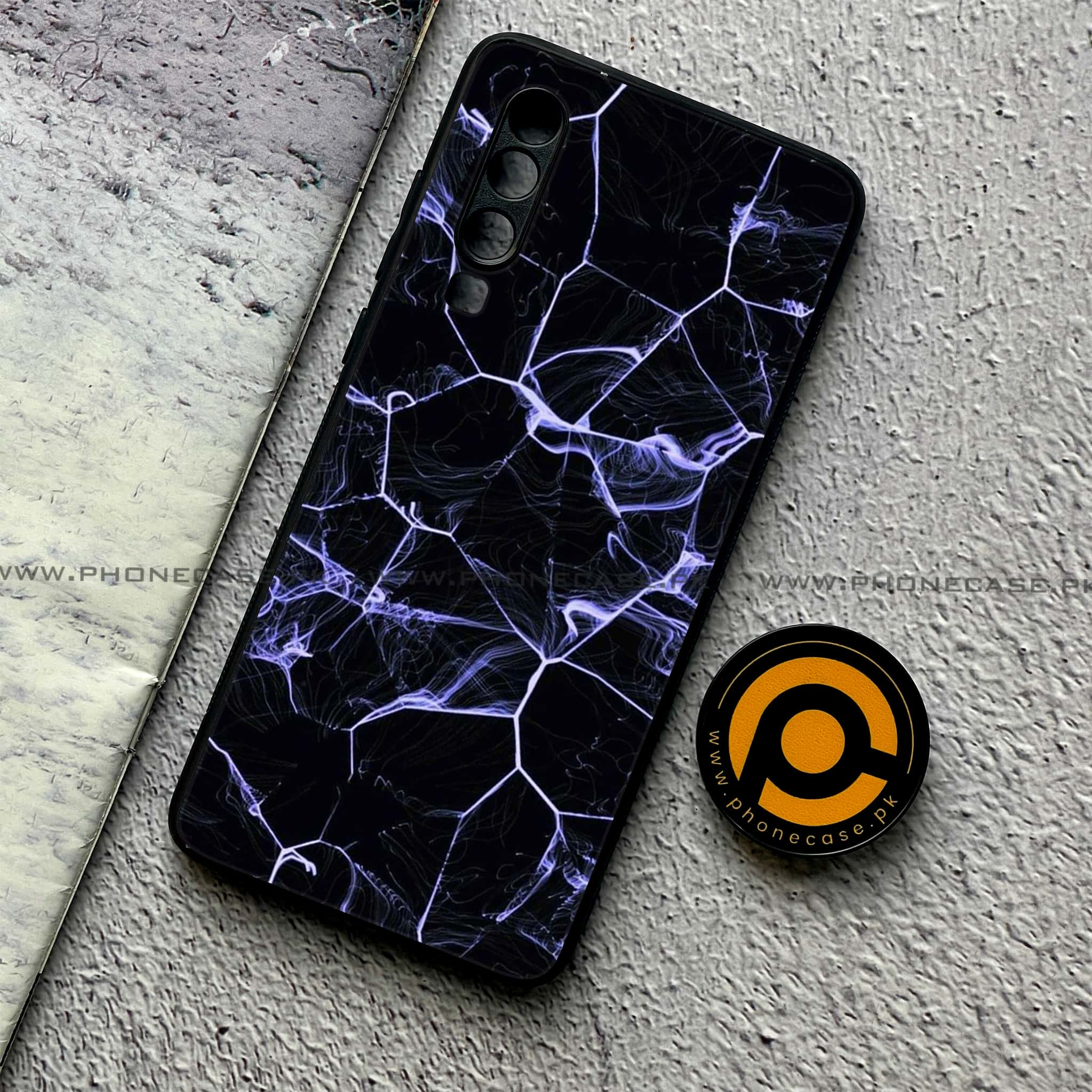 Huawei P30 - Black Marble Series - Premium Printed Glass soft Bumper shock Proof Case