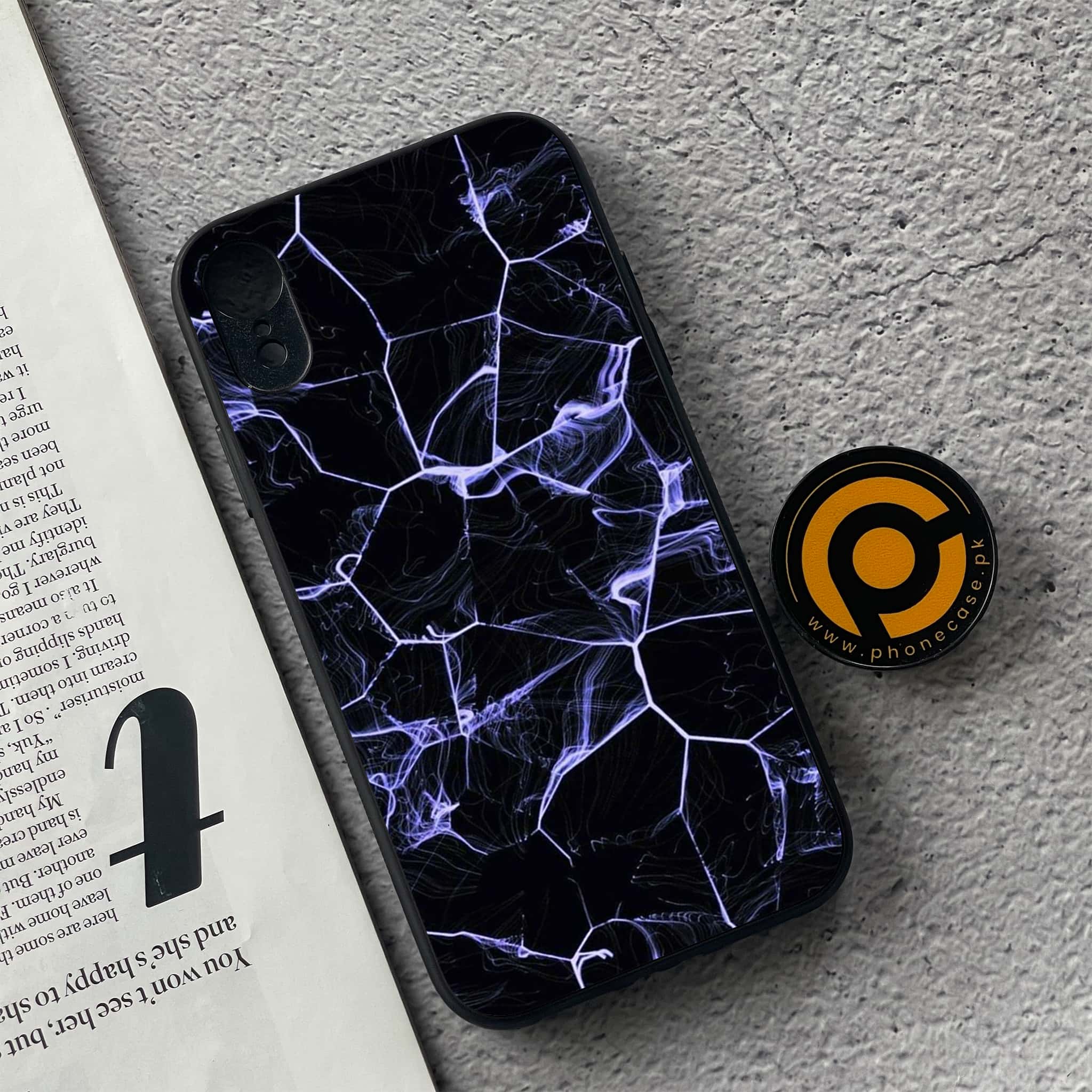iPhone XR - Black Marble Series - Premium Metal Printed soft Bumper shock Proof Case