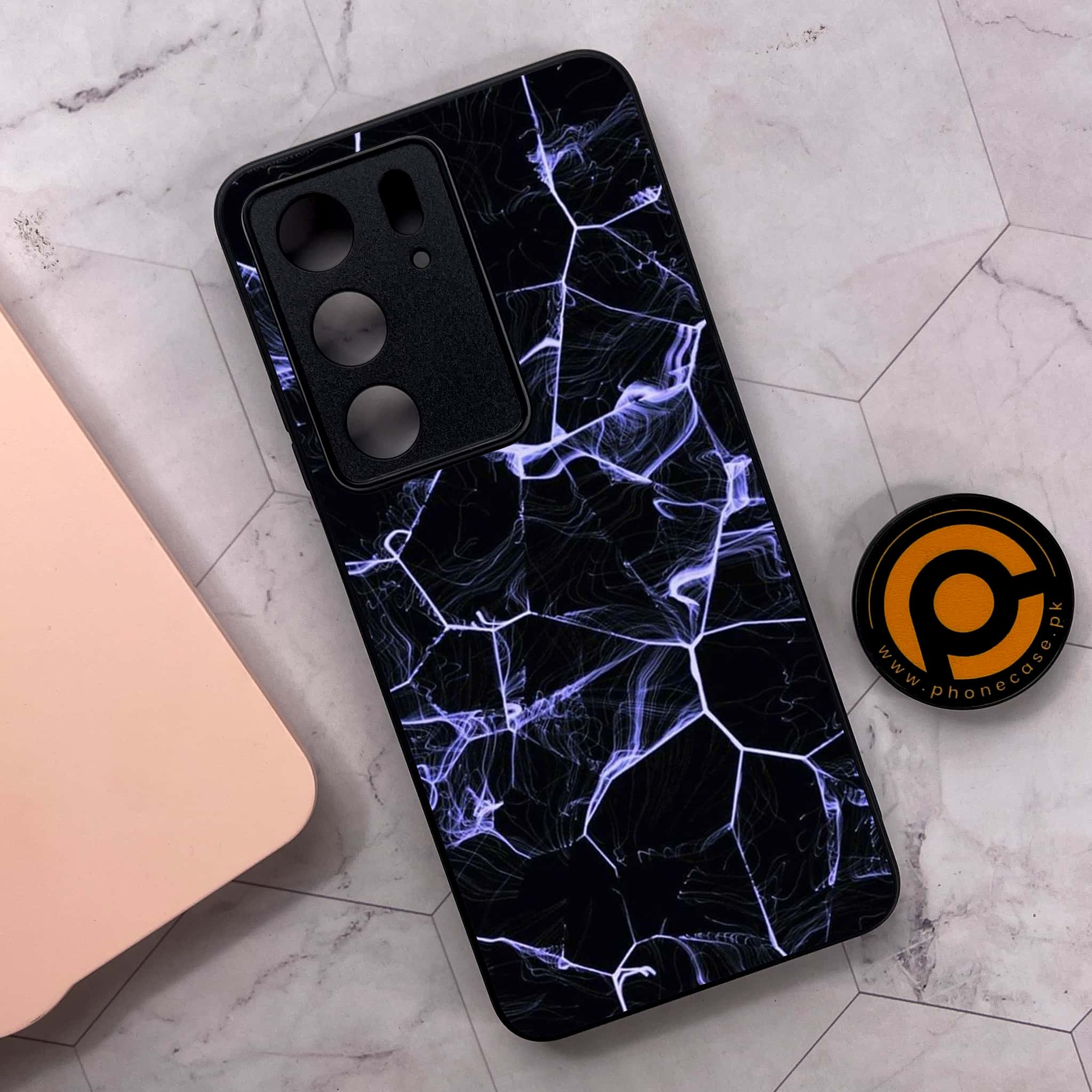 Realme C75x 4G - Black Marble Series - Premium Metal Printed soft Bumper shock Proof Case