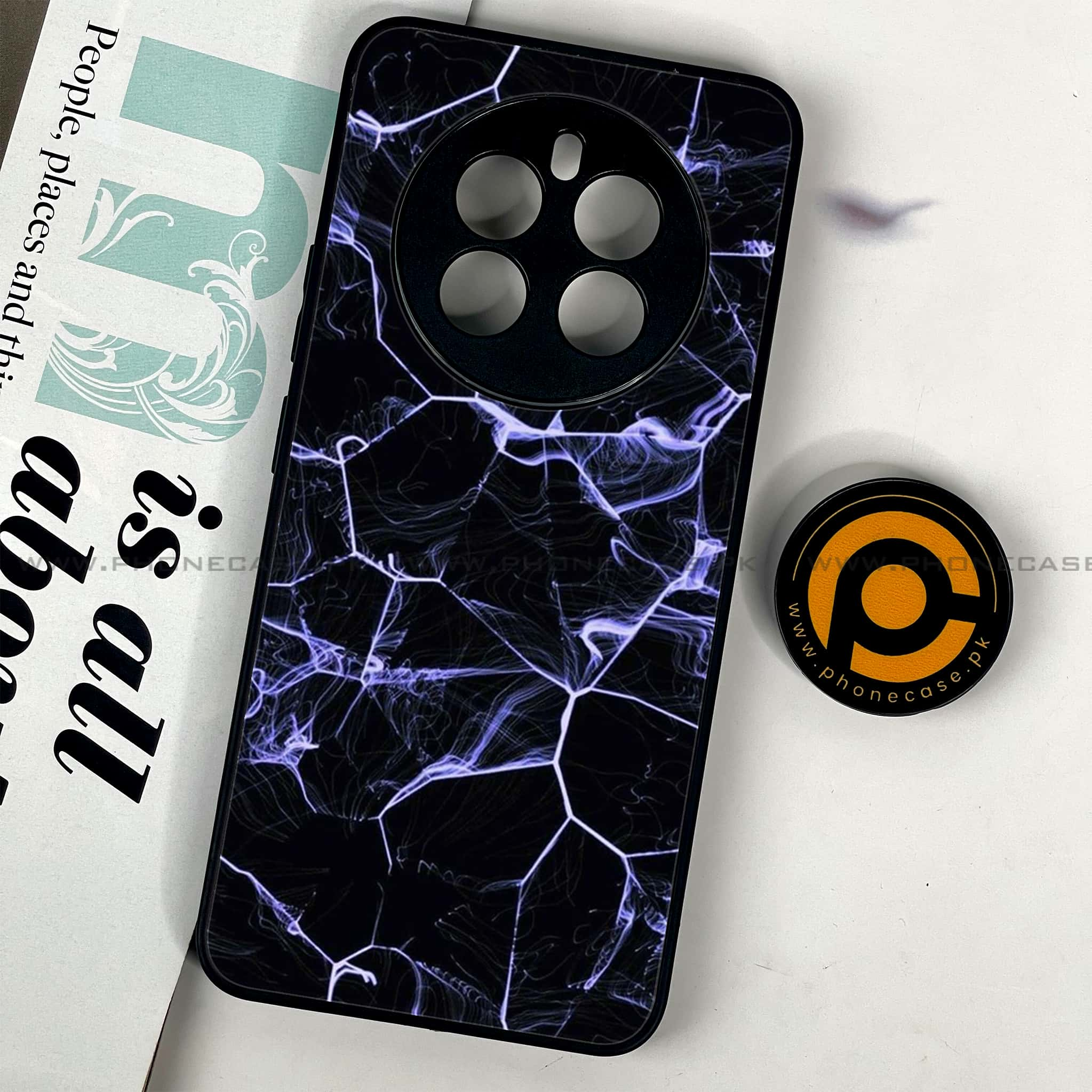 Realme 12 - Black Marble Series - Premium Printed Glass soft Bumper shock Proof Case