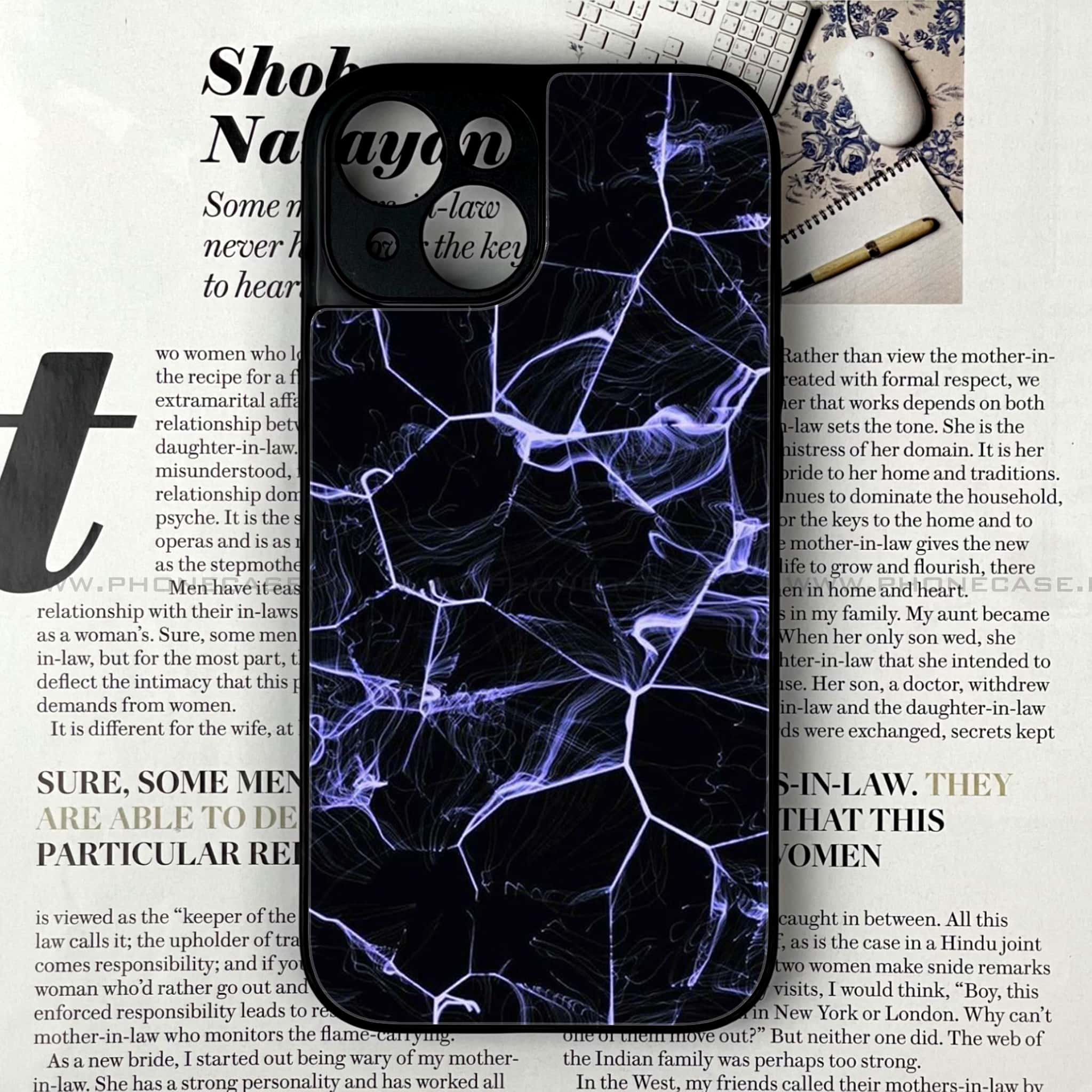 iPhone 14 - Black Marble Series - Premium Printed Glass soft Bumper shock Proof Case