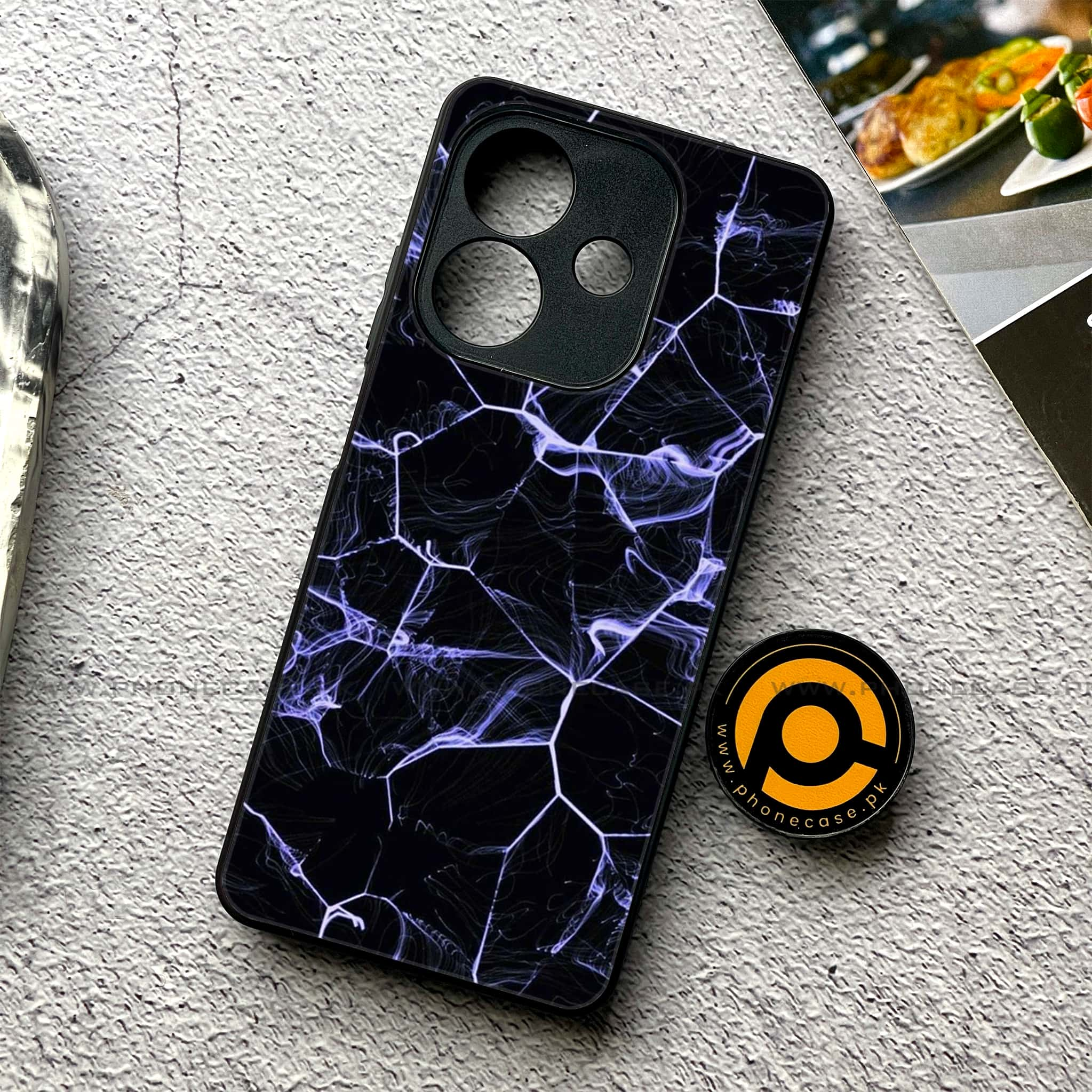 Oppo A3x - Black Marble Series - Premium Printed Glass soft Bumper shock Proof Case