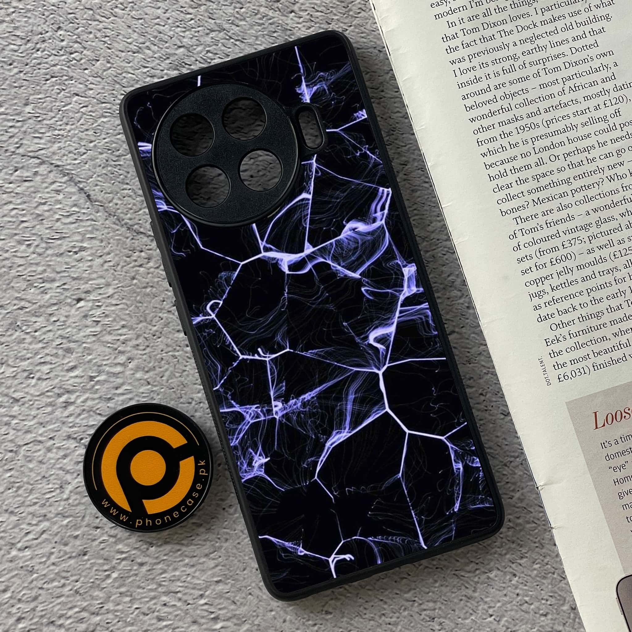 Tecno Spark 20 pro plus - Black Marble Series - Premium Printed Glass soft Bumper shock Proof Case
