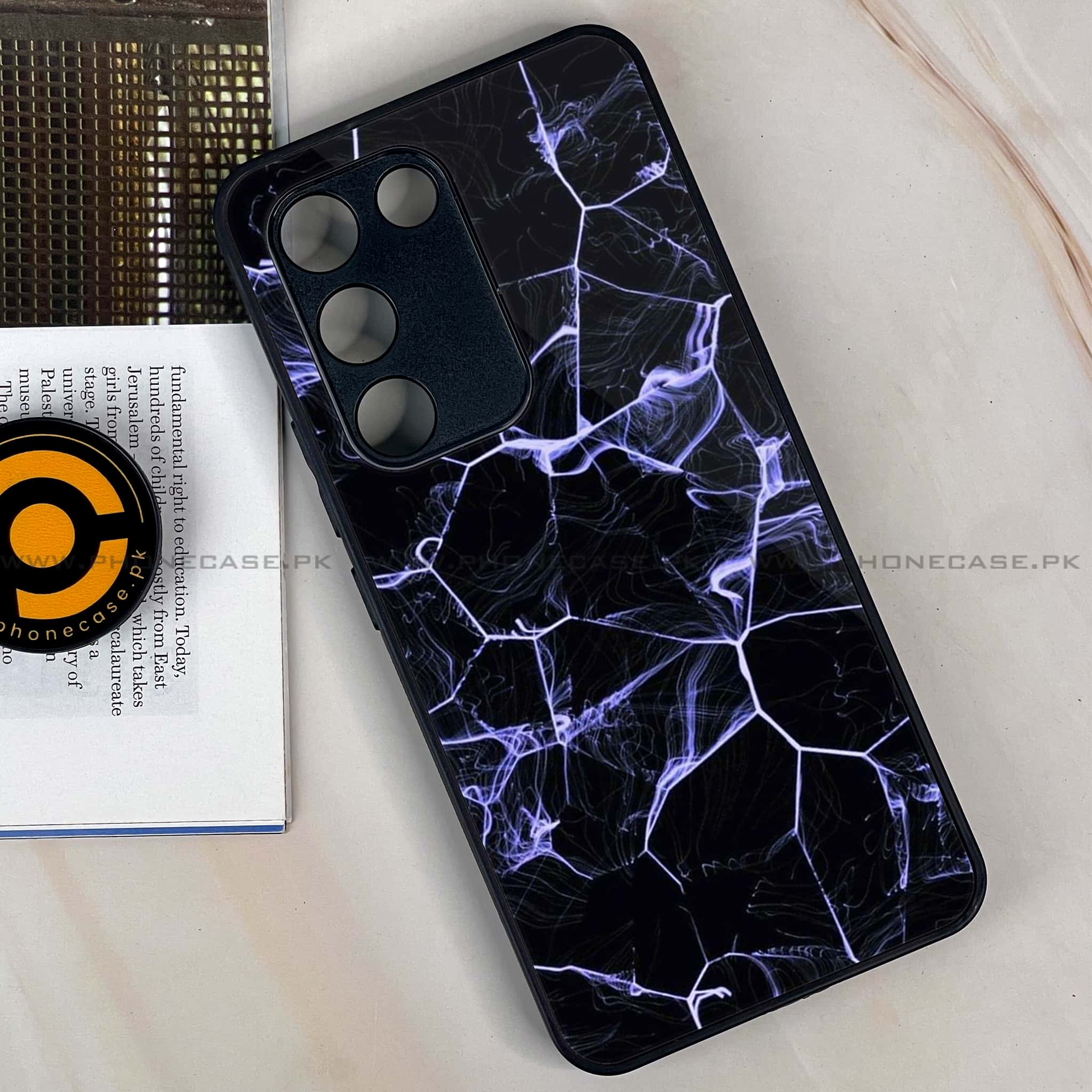 Vivo Y200e - Black Marble Series - Premium Metal Printed soft Bumper shock Proof Case