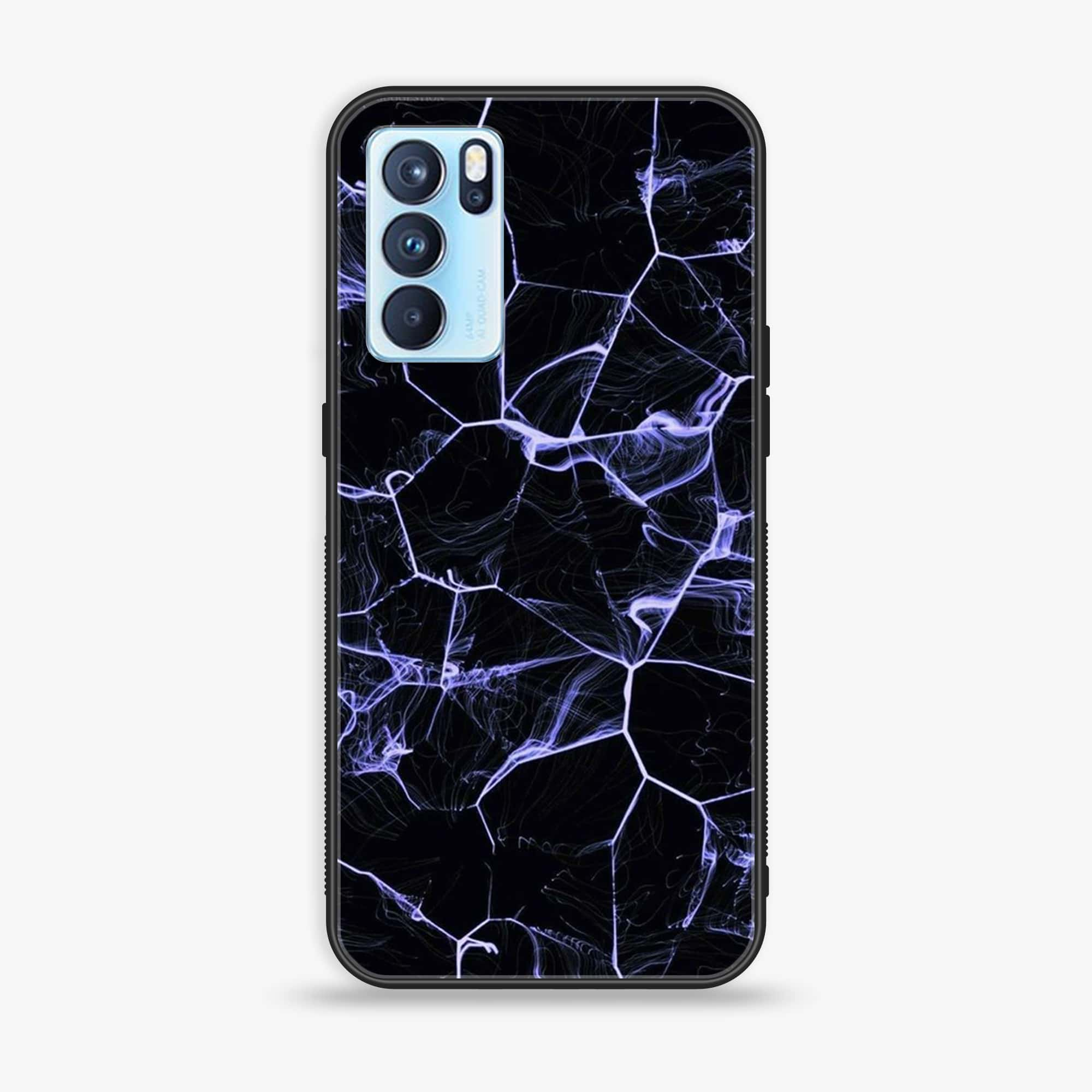 Oppo Reno 6 Pro - Black Marble Series - Premium Printed Glass soft Bumper shock Proof Case