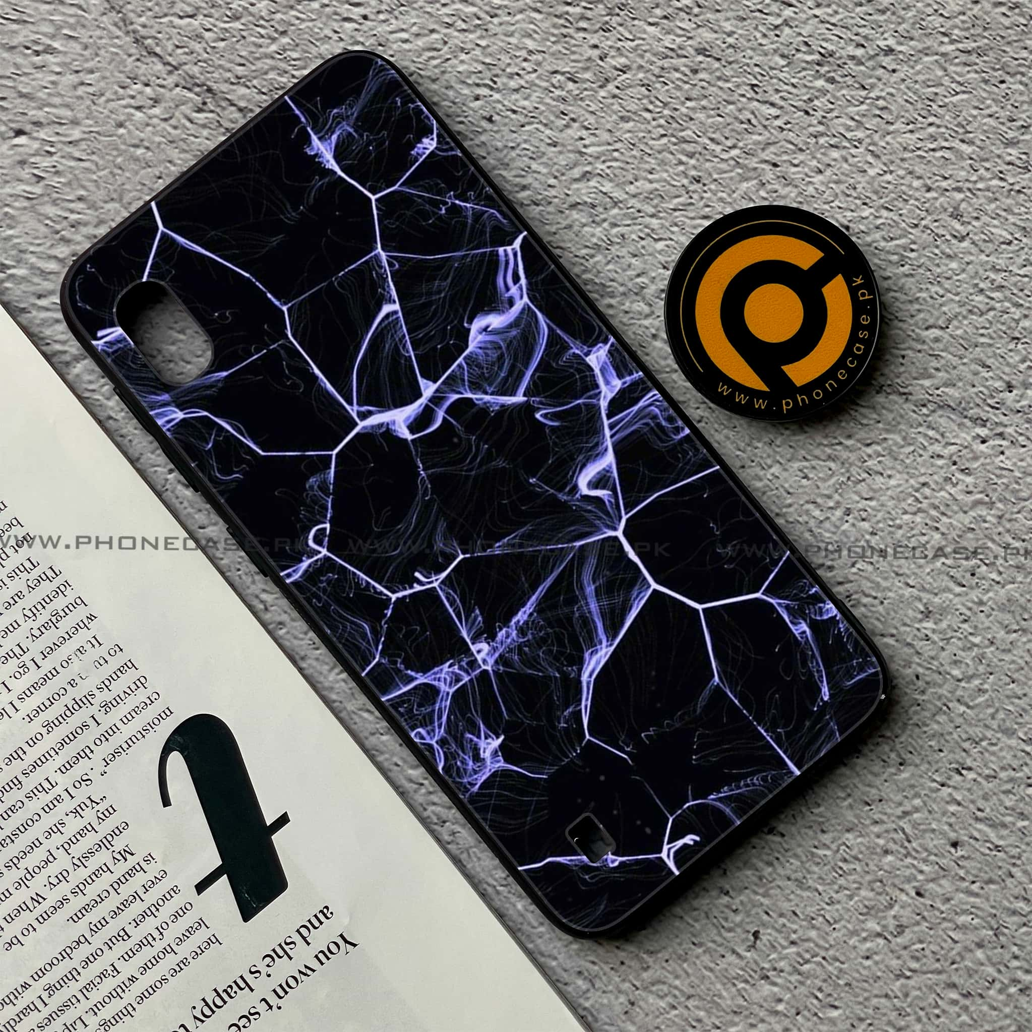 Samsung Galaxy A10 - Black Marble Series - Premium Printed Glass soft Bumper shock Proof Case