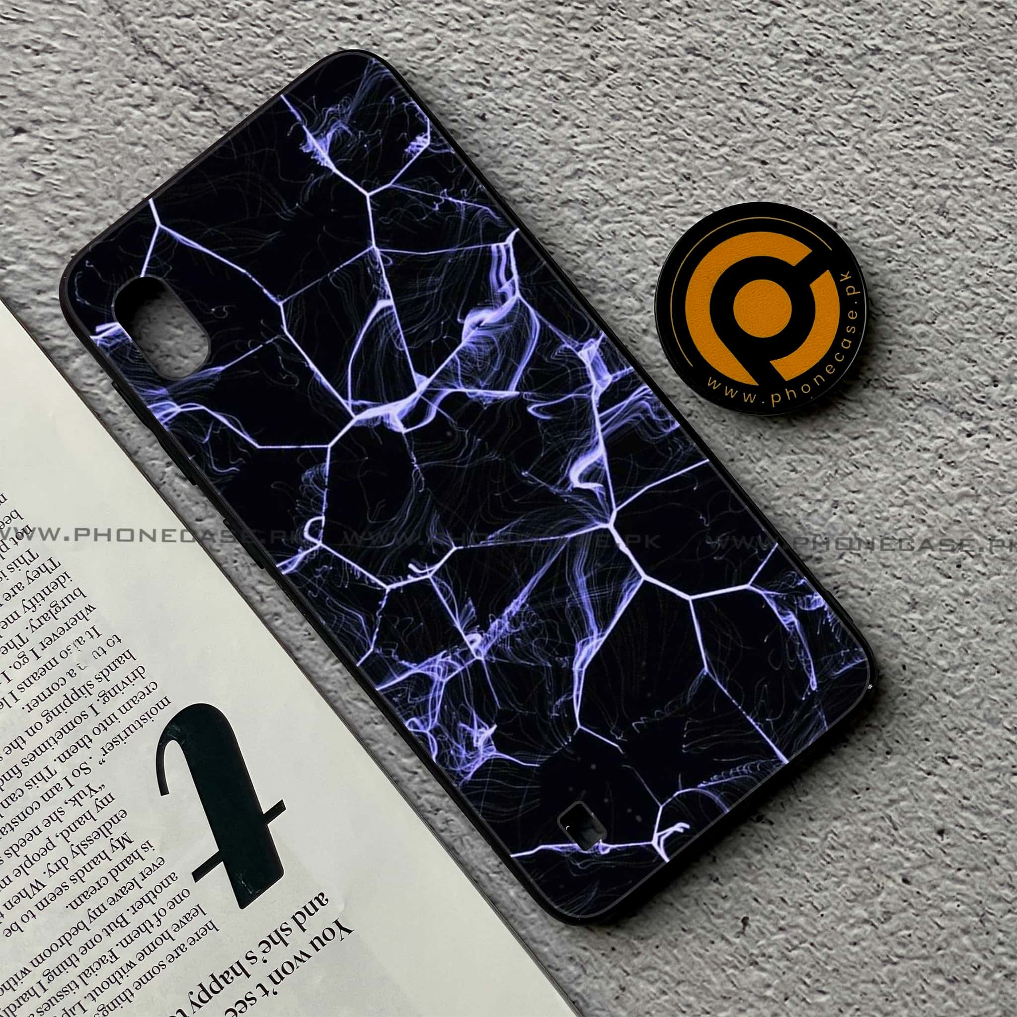 Samsung Galaxy A10 Black Marble Series Premium Printed Glass