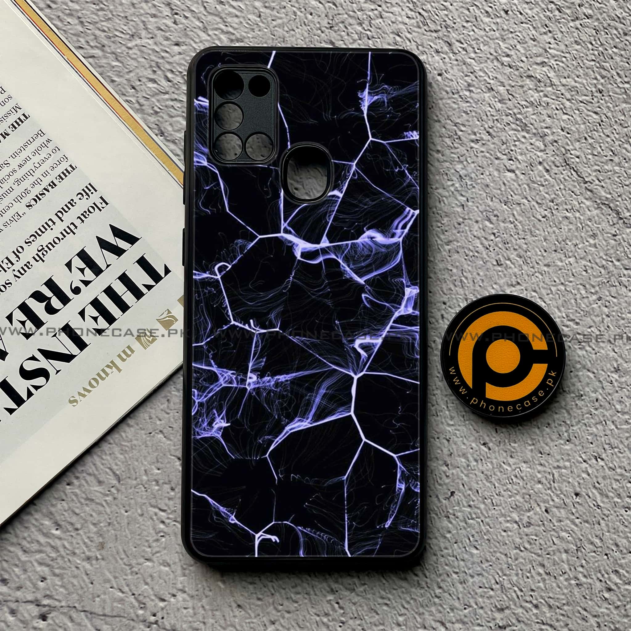 Samsung Galaxy A21s - Black Marble Series - Premium Printed Glass soft Bumper shock Proof Case