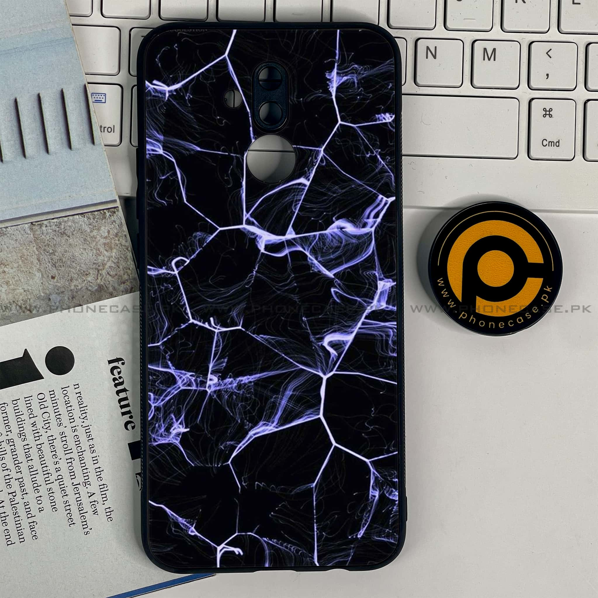 Huawei Mate 20 Lite - Black Marble Series - Premium Printed Glass soft Bumper shock Proof Case