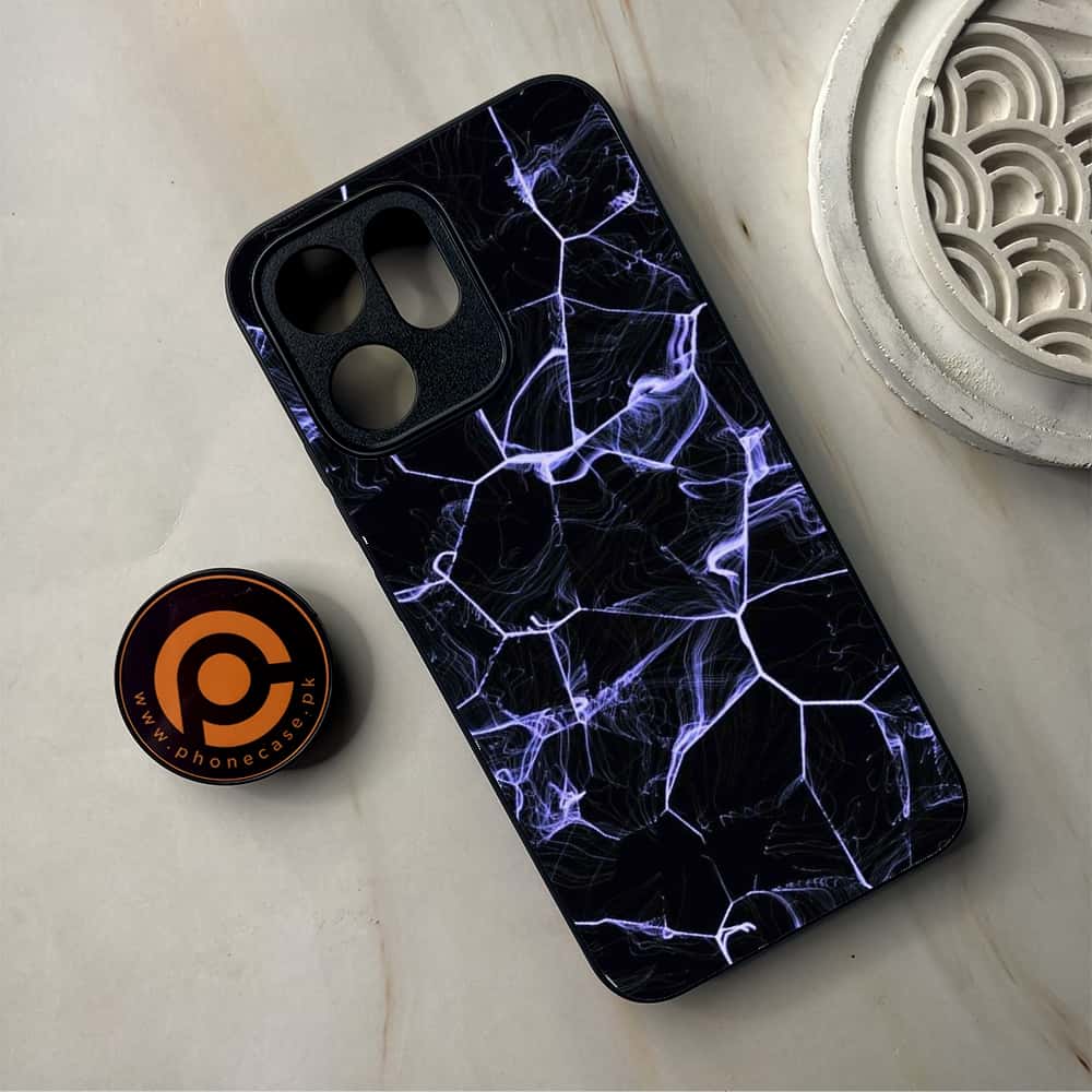 Oppo Reno 14F - Black Marble Series - Premium Metal Printed Soft Bumper Shockproof Case